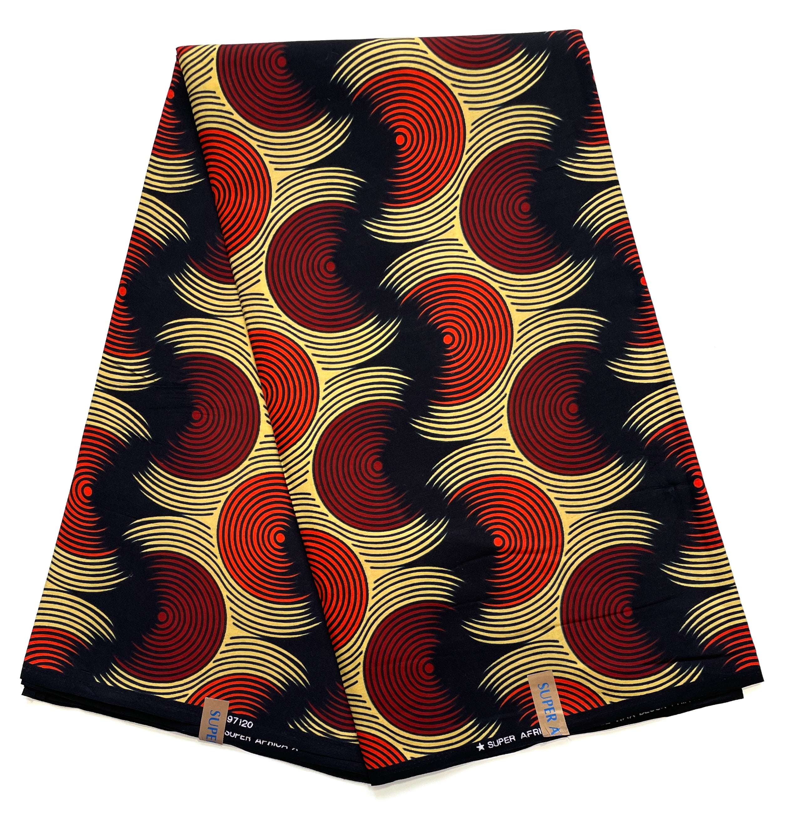 Wax Tissu Coupon 2 Yards - Pagne Africain 100% Coton - ORANGE / BEIGE / NOIR