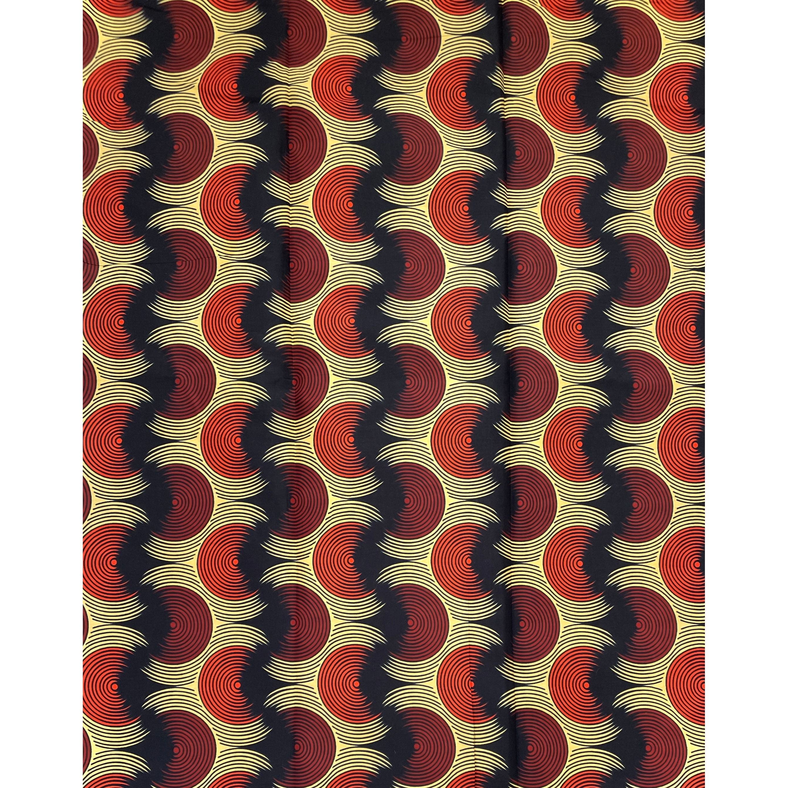 Wax Tissu Coupon 2 Yards - Pagne Africain 100% Coton - ORANGE / BEIGE / NOIR