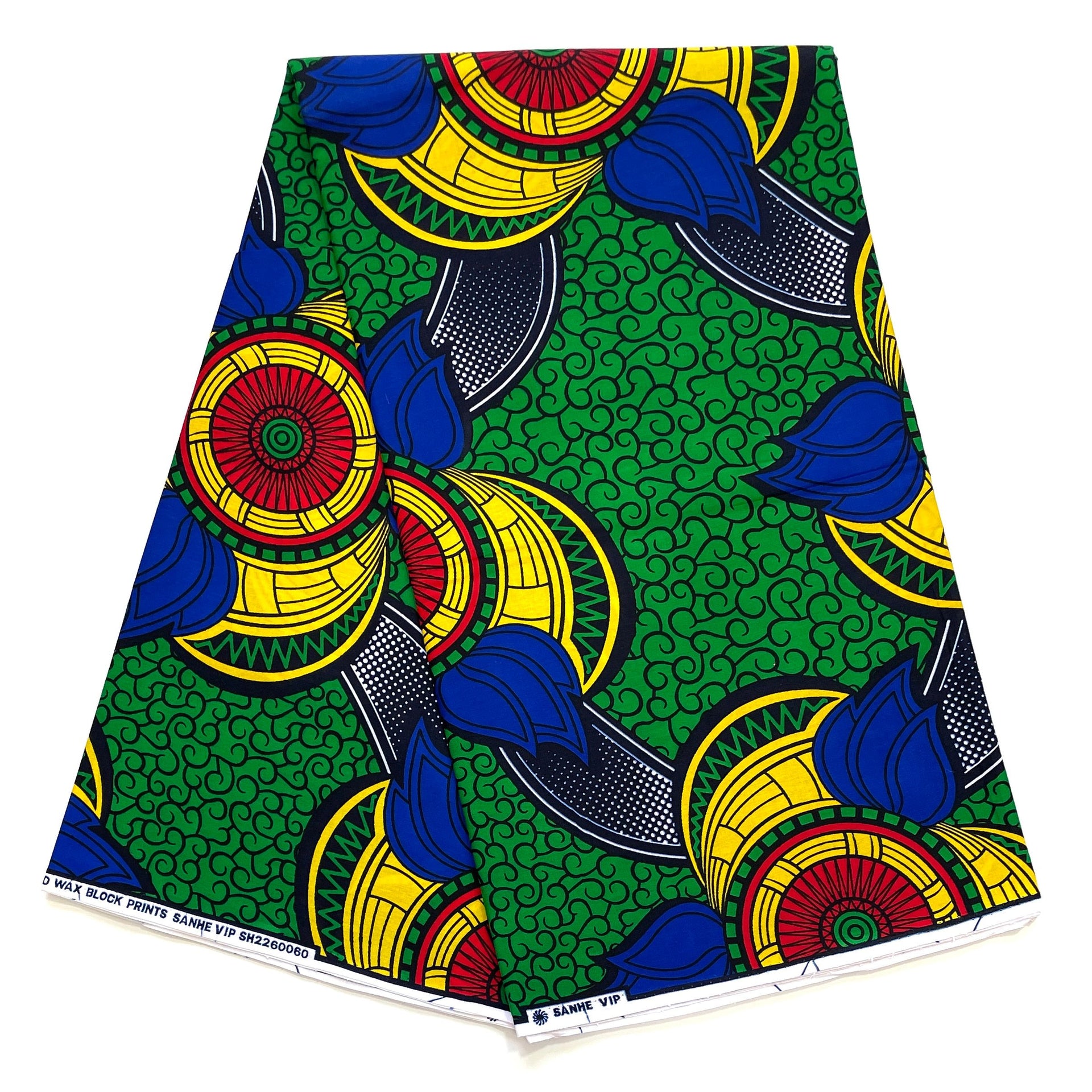 Wax Pagne Africain - Tissu 6 Yards 100% Coton - Fond VERT