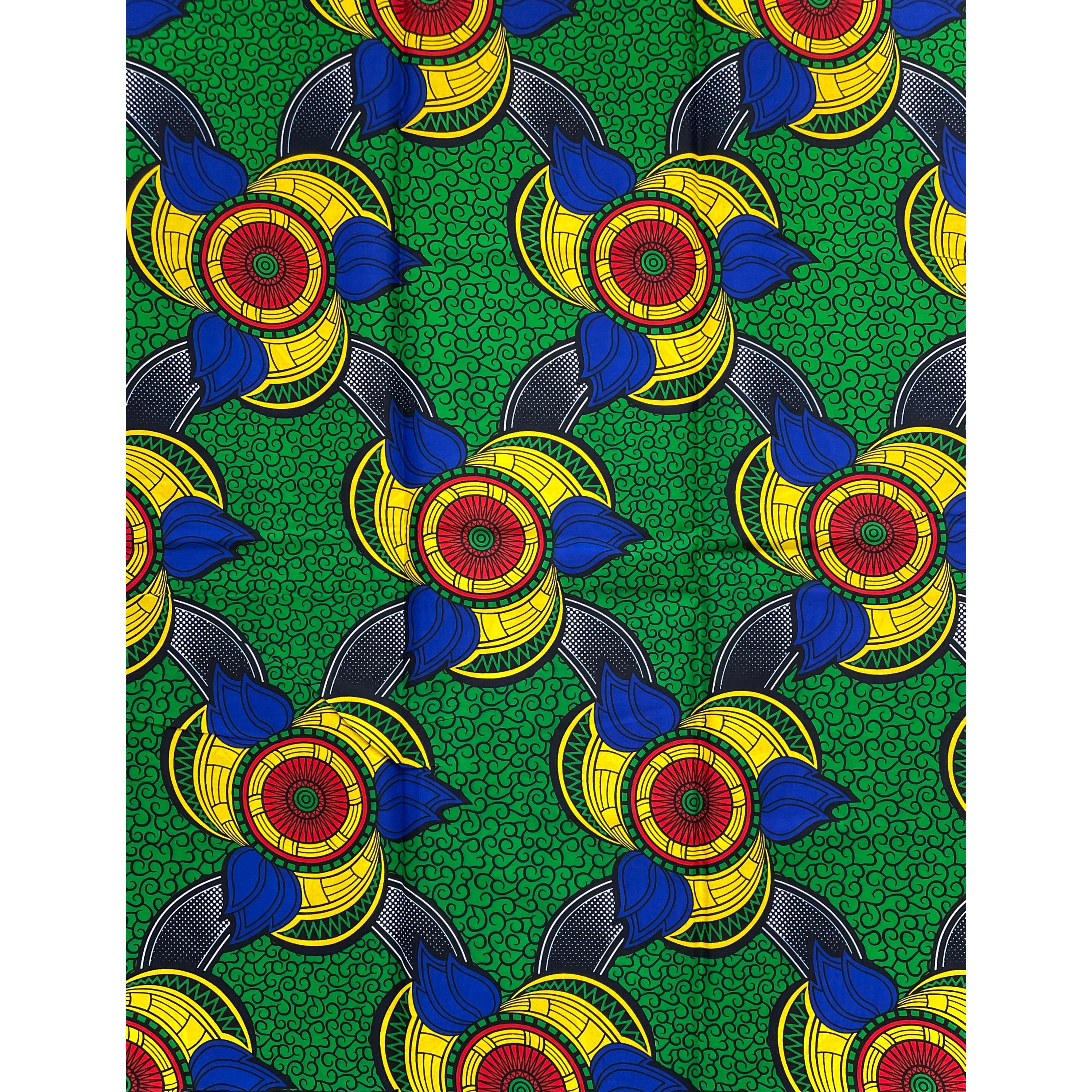 Wax Pagne Africain - Tissu 6 Yards 100% Coton - Fond VERT