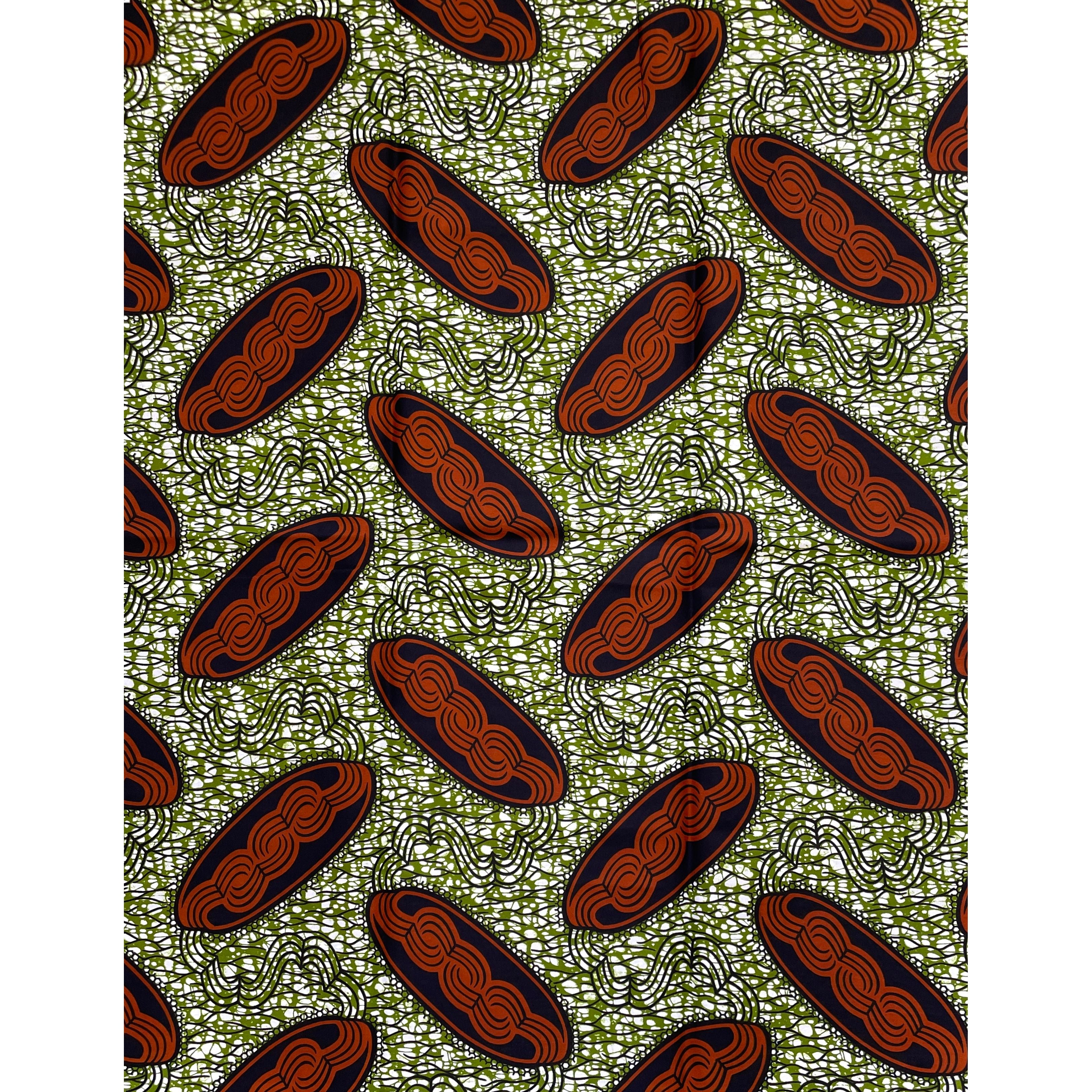 Wax Pagne Africain - Tissu 6 Yards 100% Coton - MARRON / VERT
