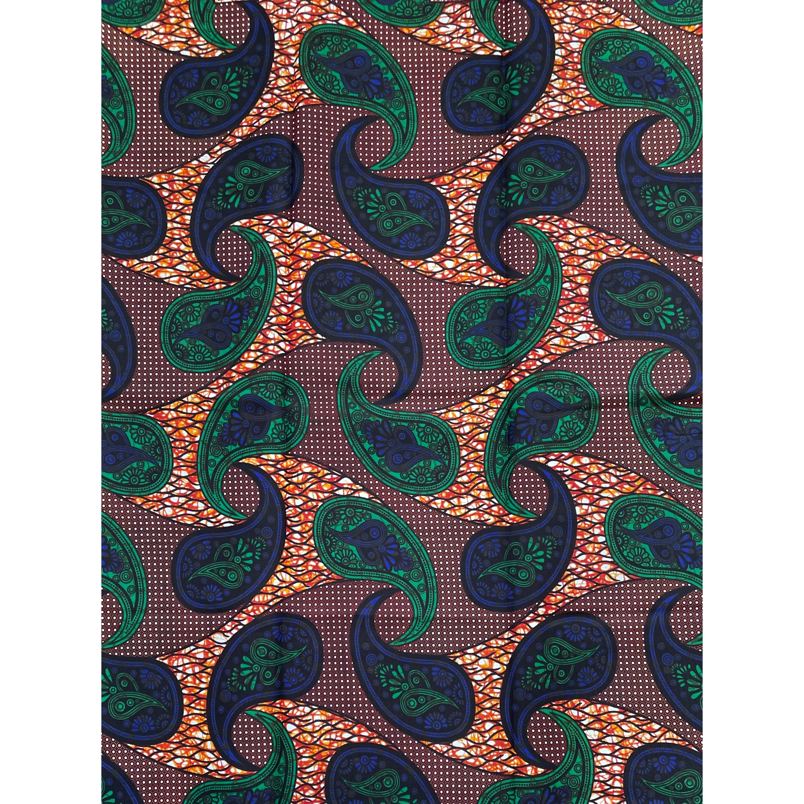 Wax Pagne Africain - Tissu 6 Yards 100% Coton - MARRON / BLEU / VERT