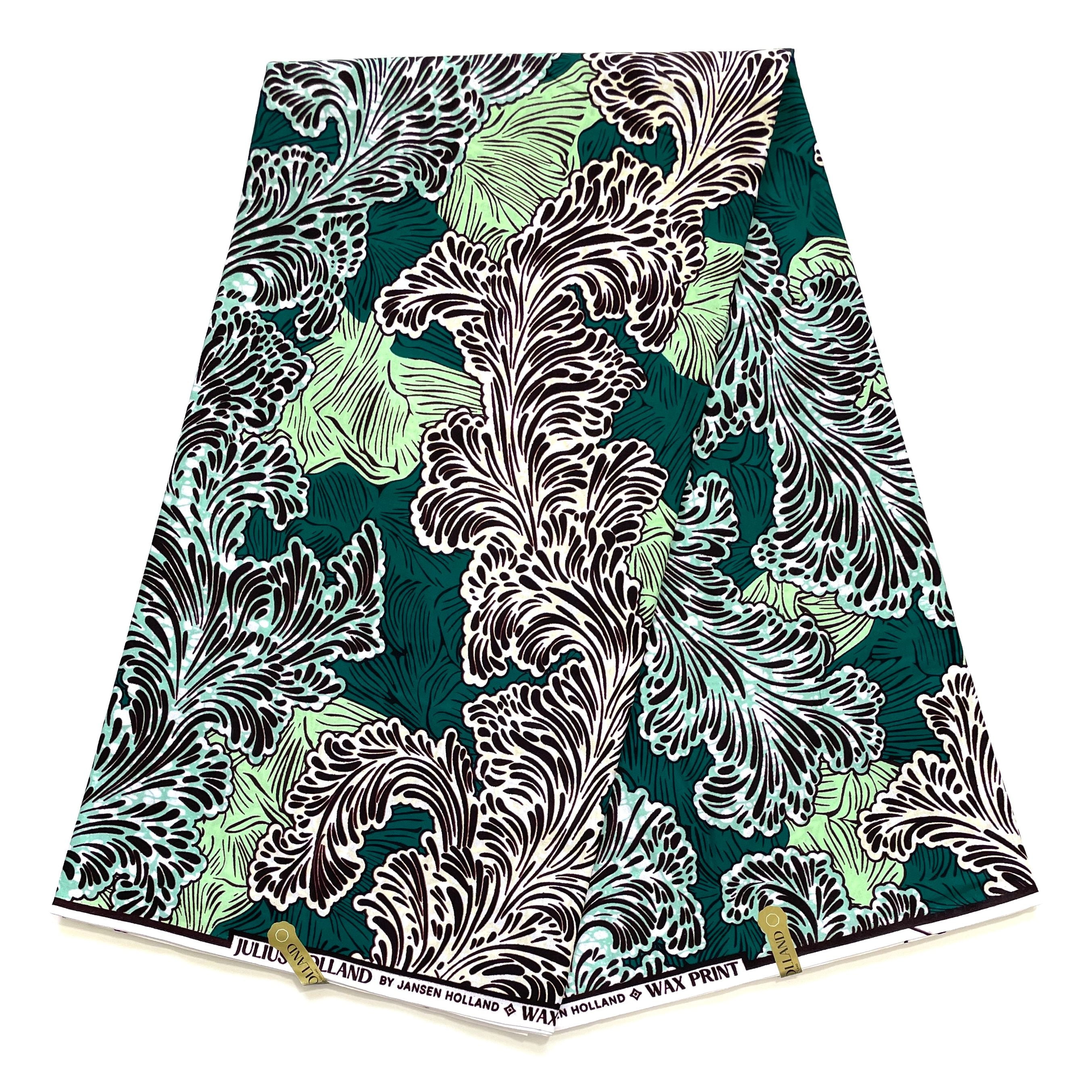 JULIUS HOLLAND WAX Block - Tissu Africain coton - Murmure Floral VERT / MARRON FONCÉ