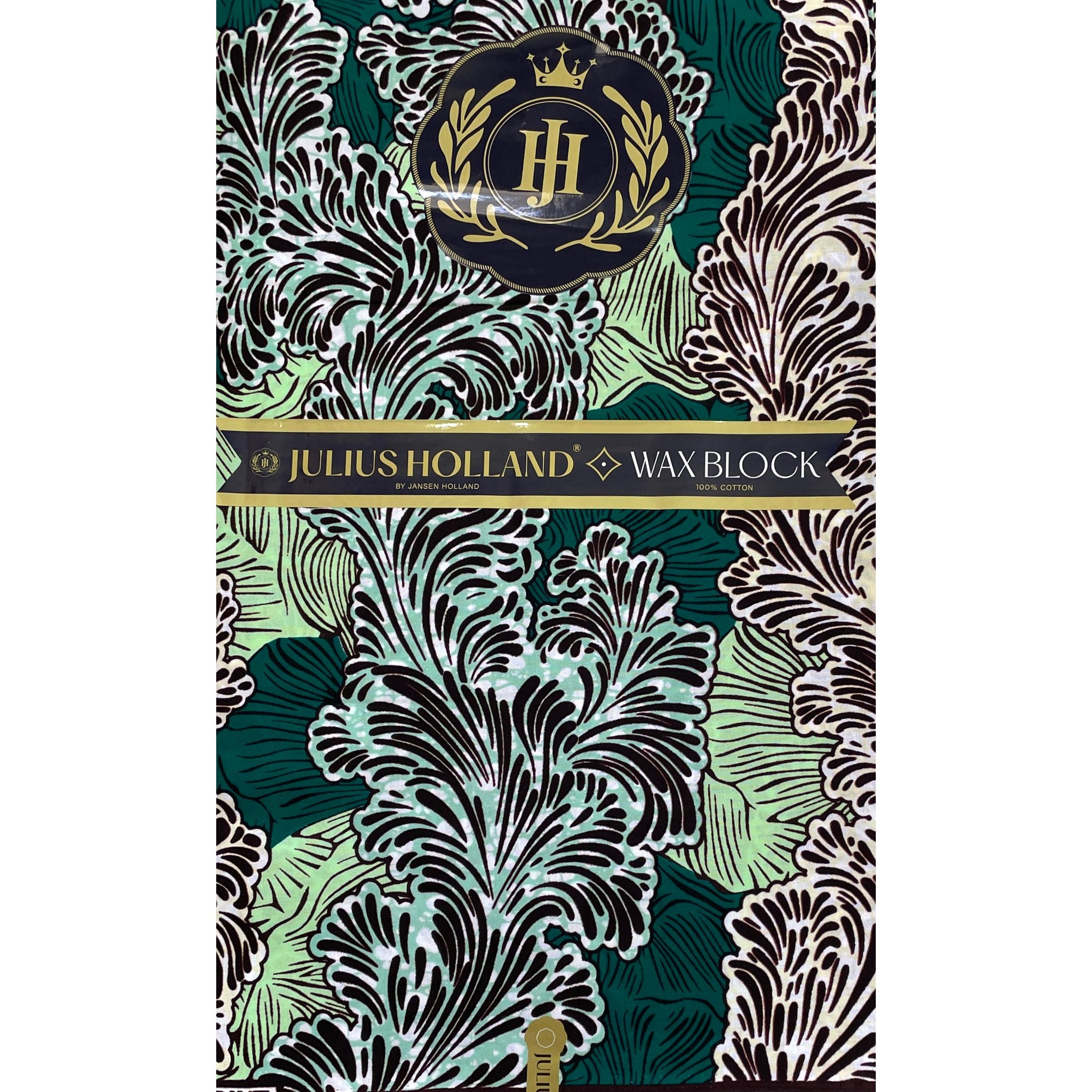 JULIUS HOLLAND WAX Block - Tissu Africain coton - Murmure Floral VERT / MARRON FONCÉ