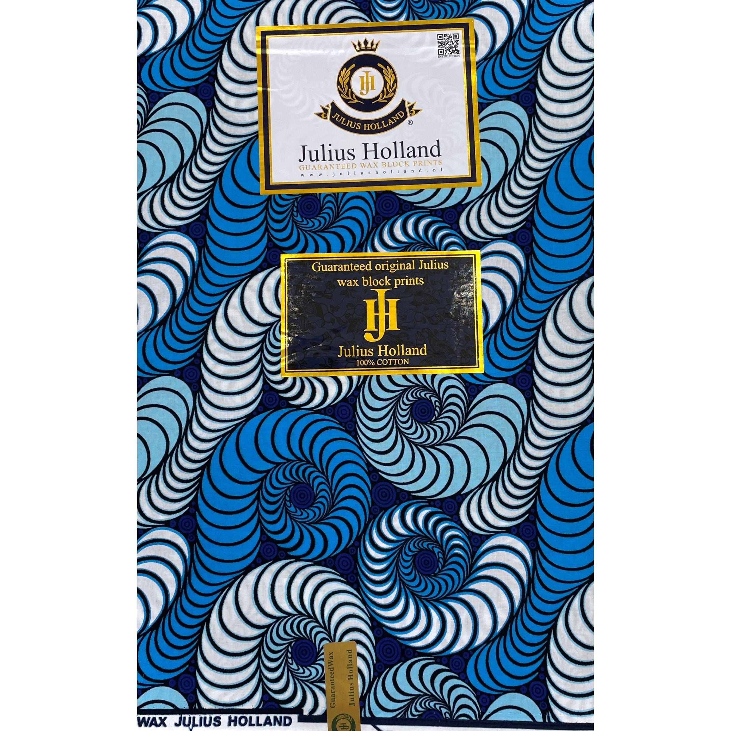 JULIUS HOLLAND WAX Block - Tissu Africain coton - Ver de mer BLEU / BLANC