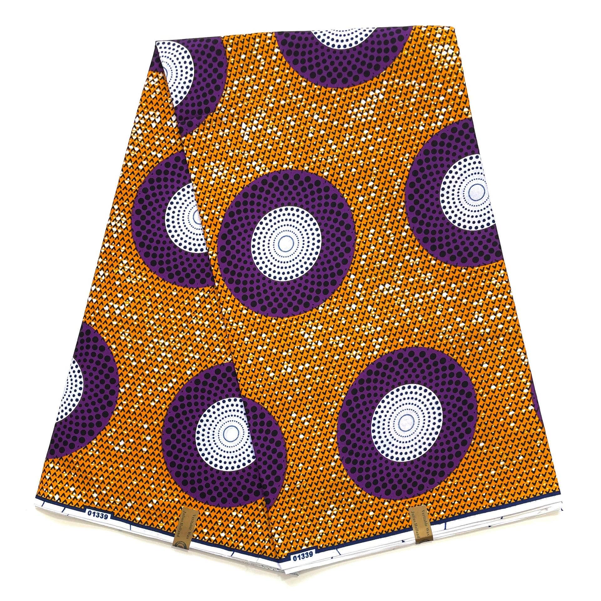JULIUS HOLLAND WAX Block - Tissu Africain coton - Disques ORANGE / VIOLET