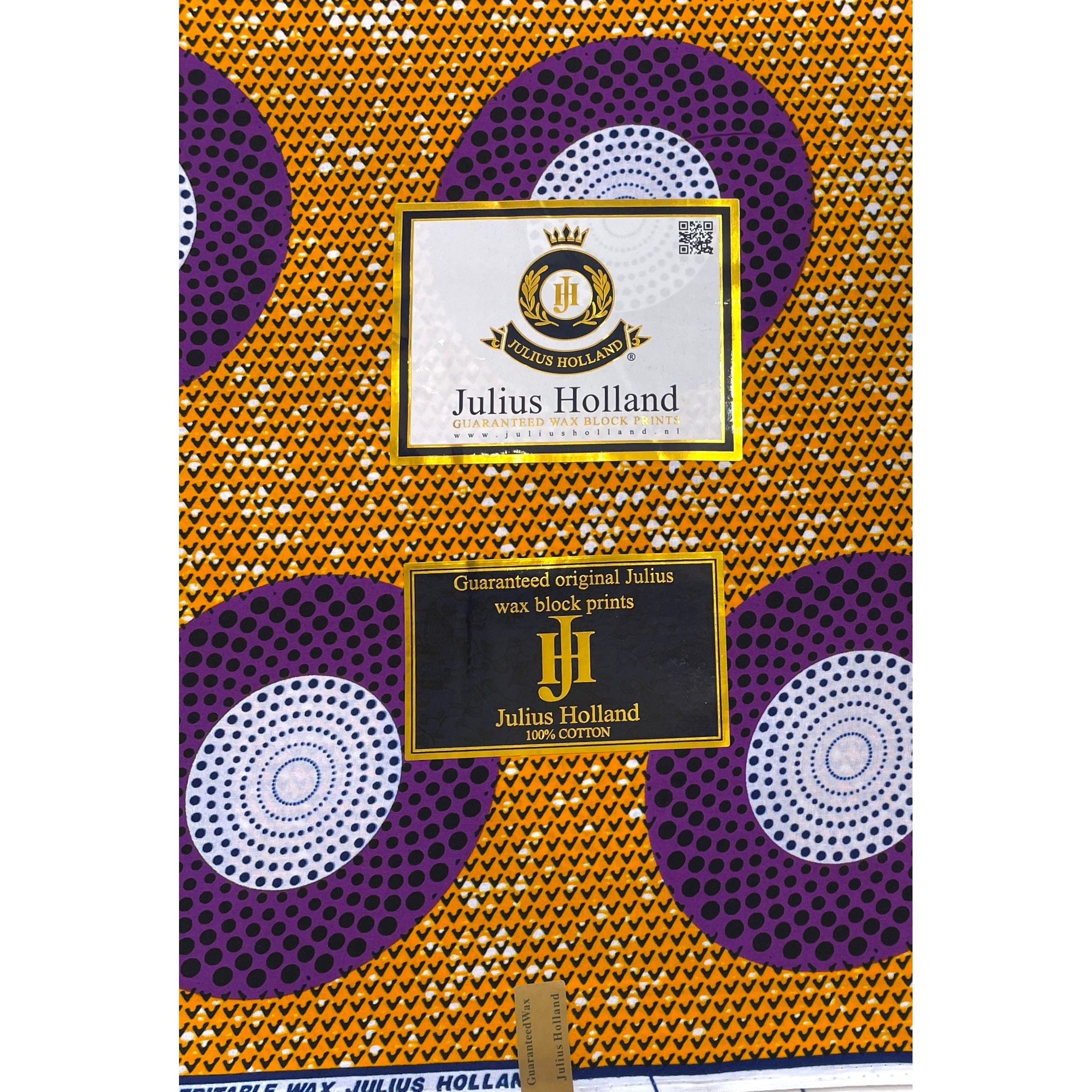 JULIUS HOLLAND WAX Block - Tissu Africain coton - Disques ORANGE / VIOLET