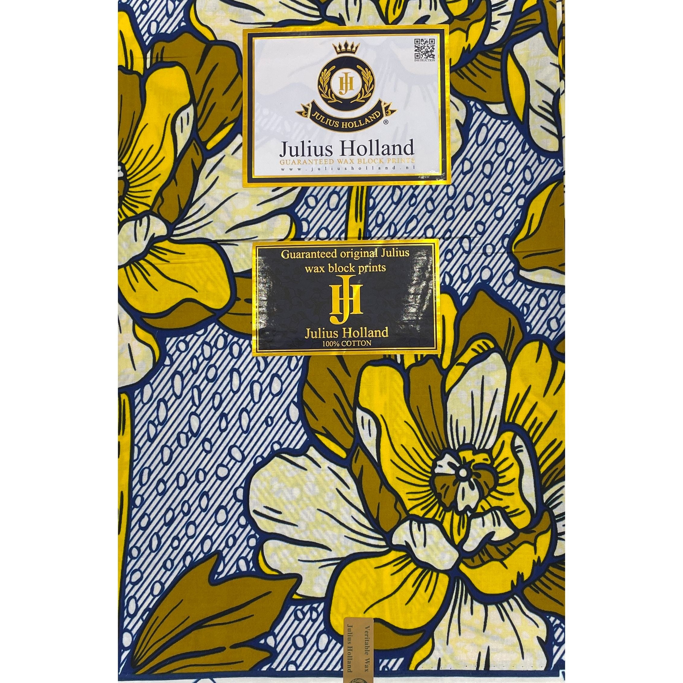 JULIUS HOLLAND WAX Block - Tissu Africain coton - Audace Fleurie JAUNE / KAKI / BLEU
