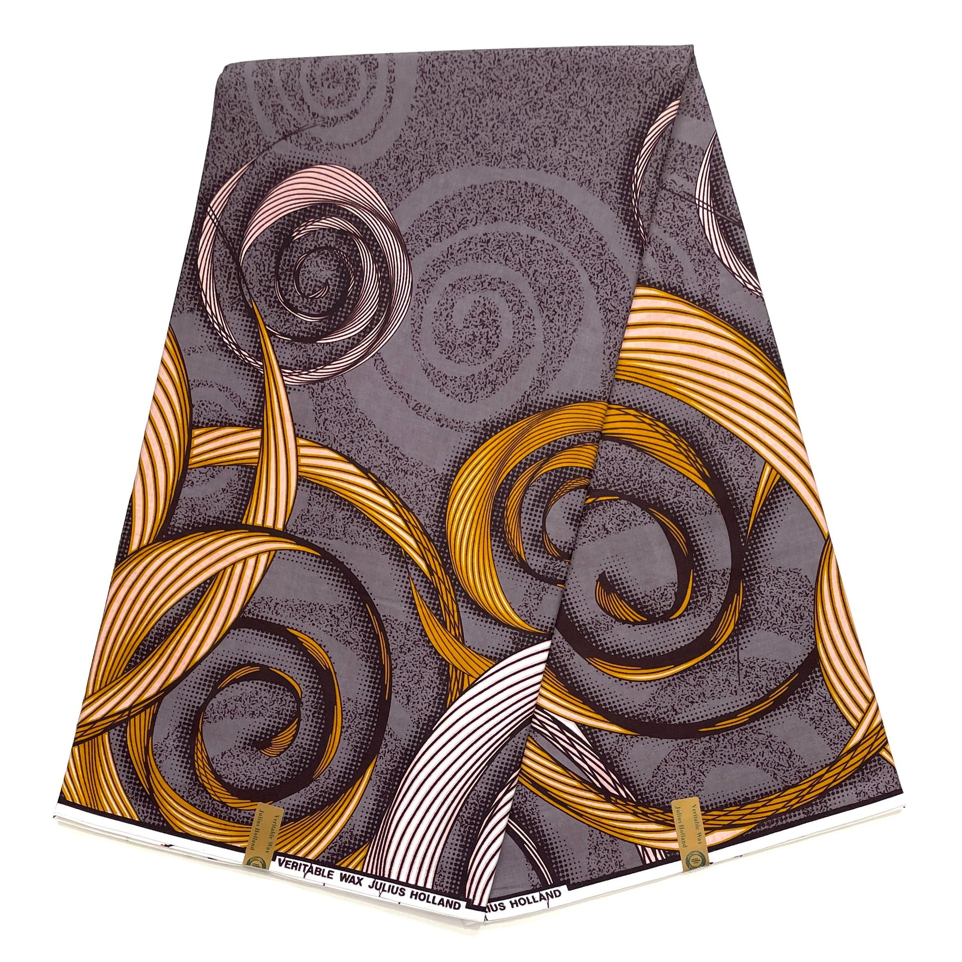 JULIUS HOLLAND WAX Block - Tissu Africain coton - Poussée Florale GRIS / JAUNE
