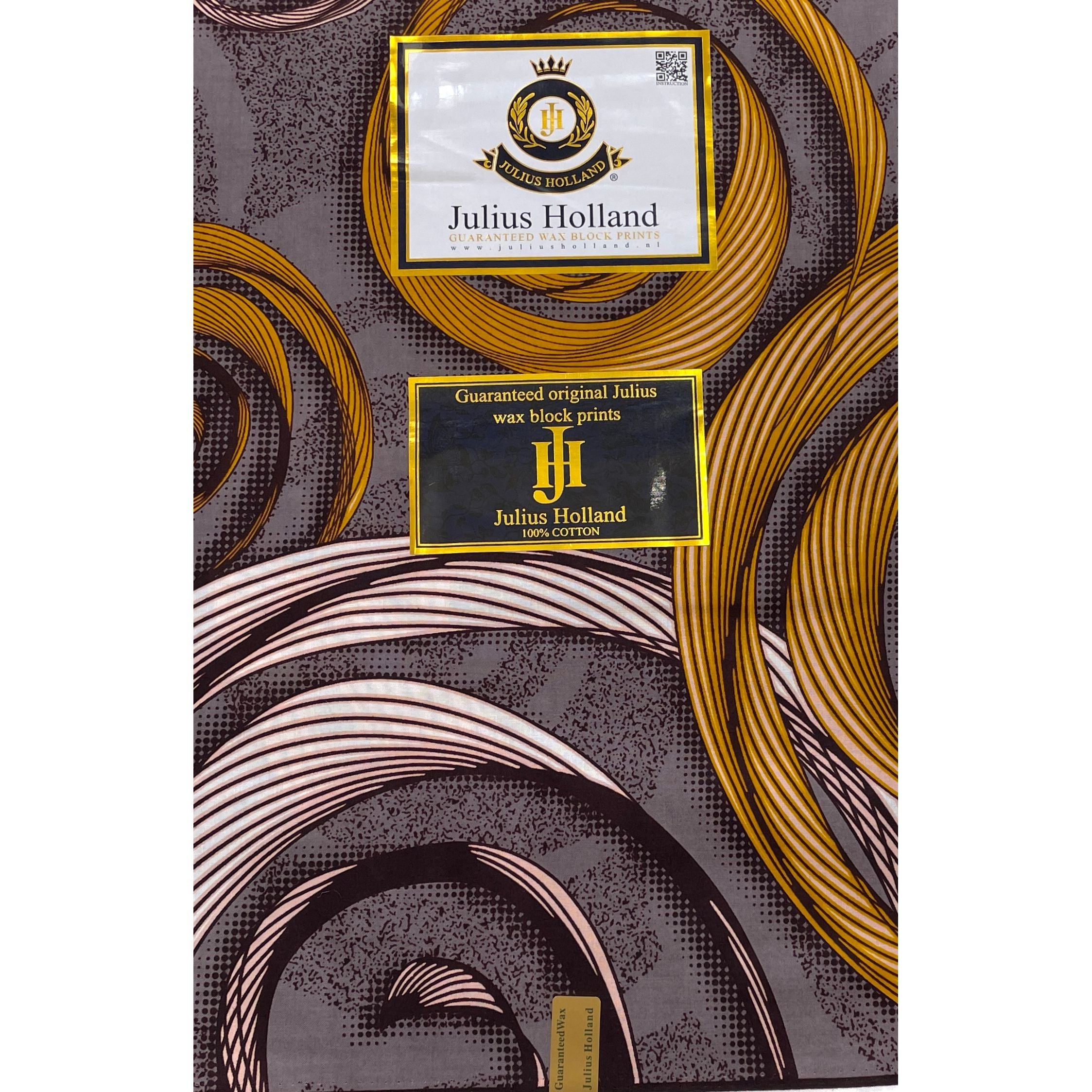JULIUS HOLLAND WAX Block - Tissu Africain coton - Poussée Florale GRIS / JAUNE