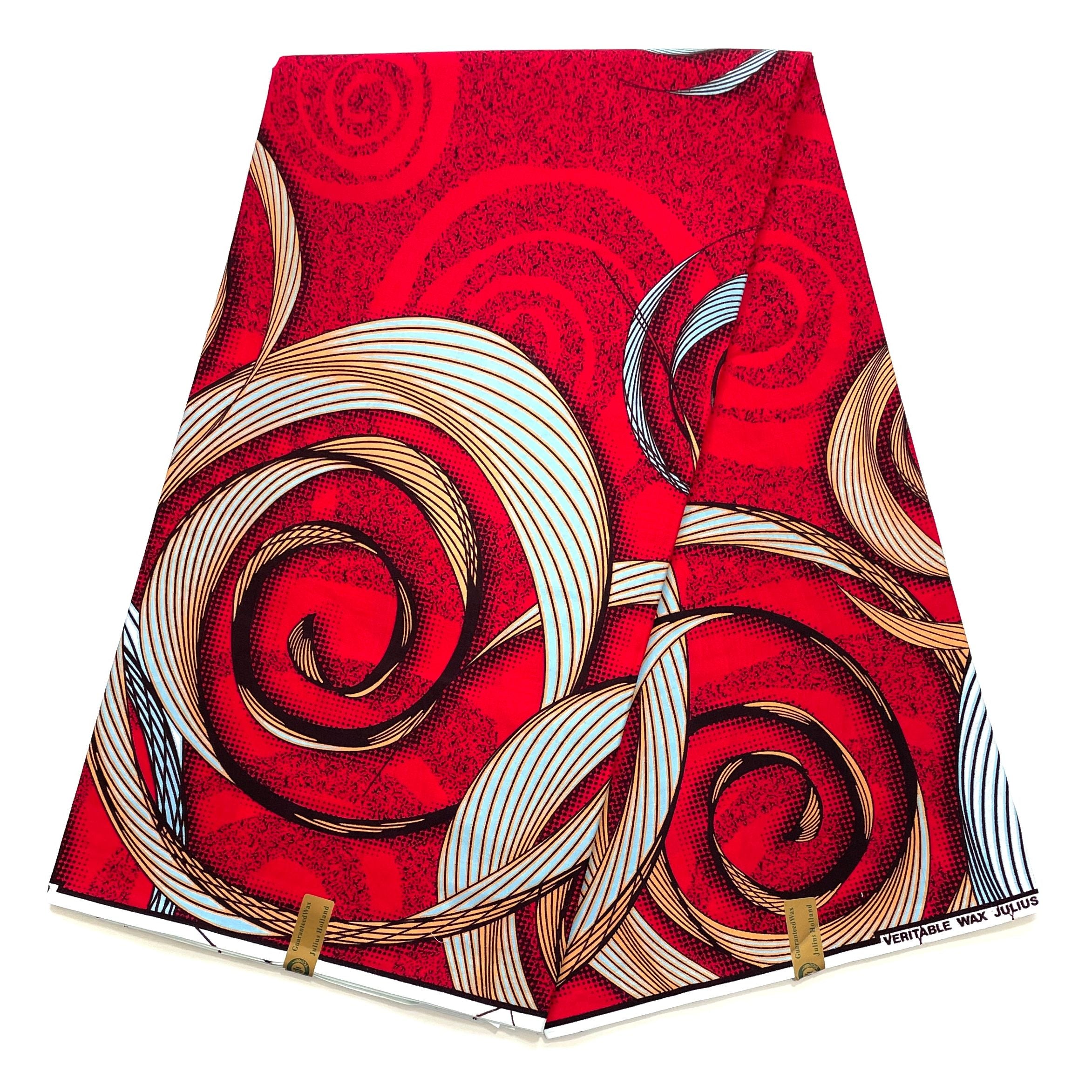 JULIUS HOLLAND WAX Block - Tissu Africain coton - Poussée Florale ROUGE / BEIGE
