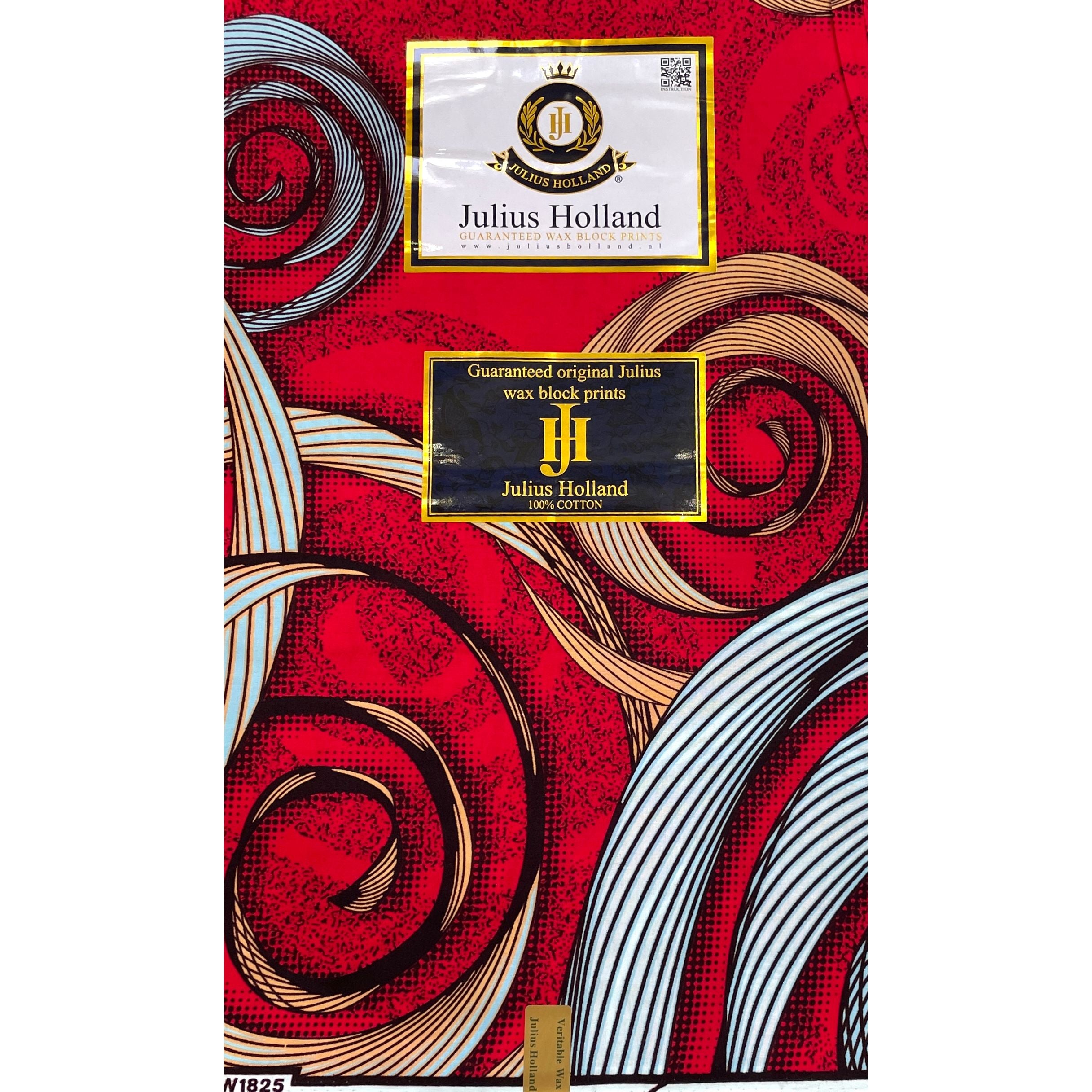 JULIUS HOLLAND WAX Block - Tissu Africain coton - Poussée Florale ROUGE / BEIGE