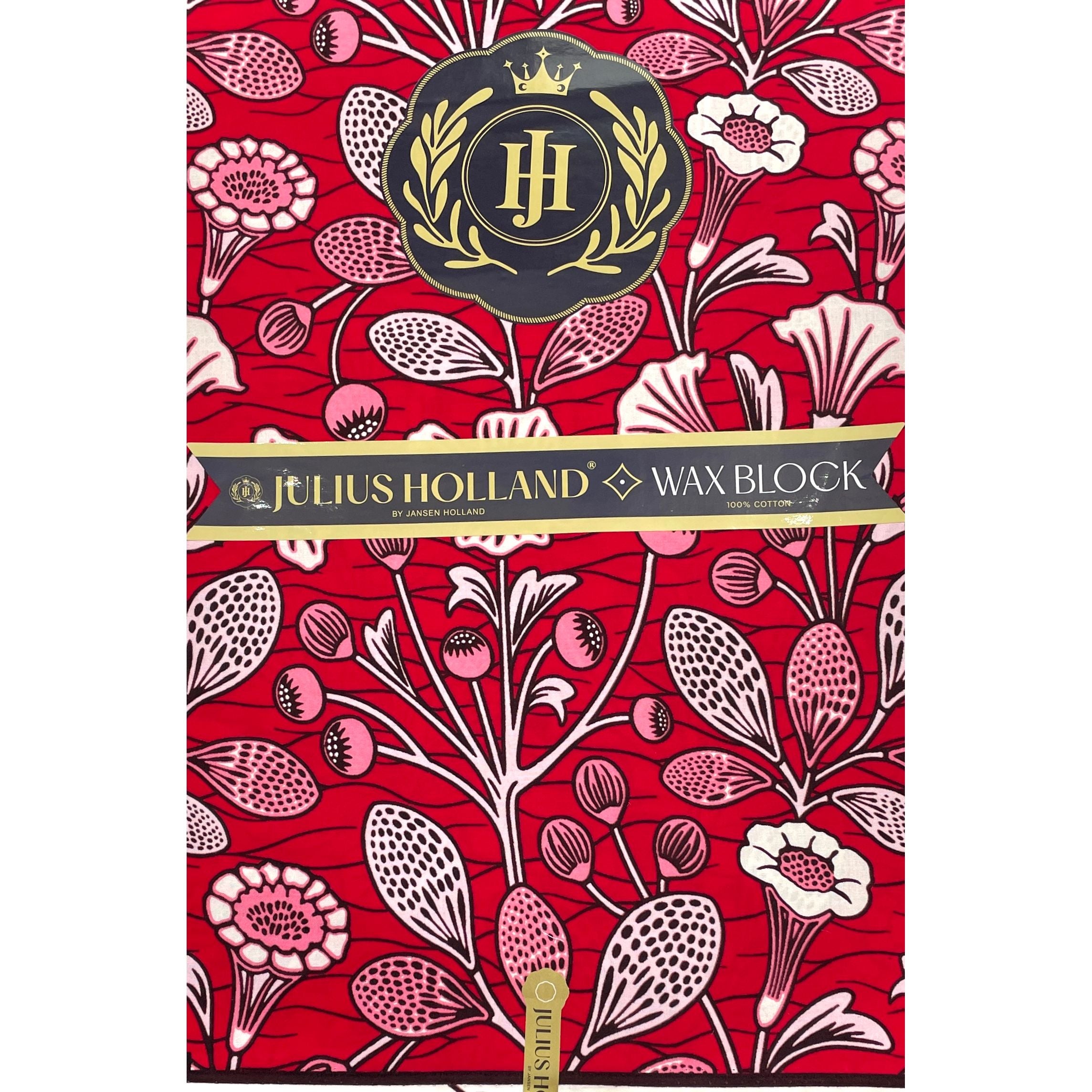 JULIUS HOLLAND WAX Block - Tissu Africain coton - Jardin Fleuri ROUGE / ROSE / BLANC