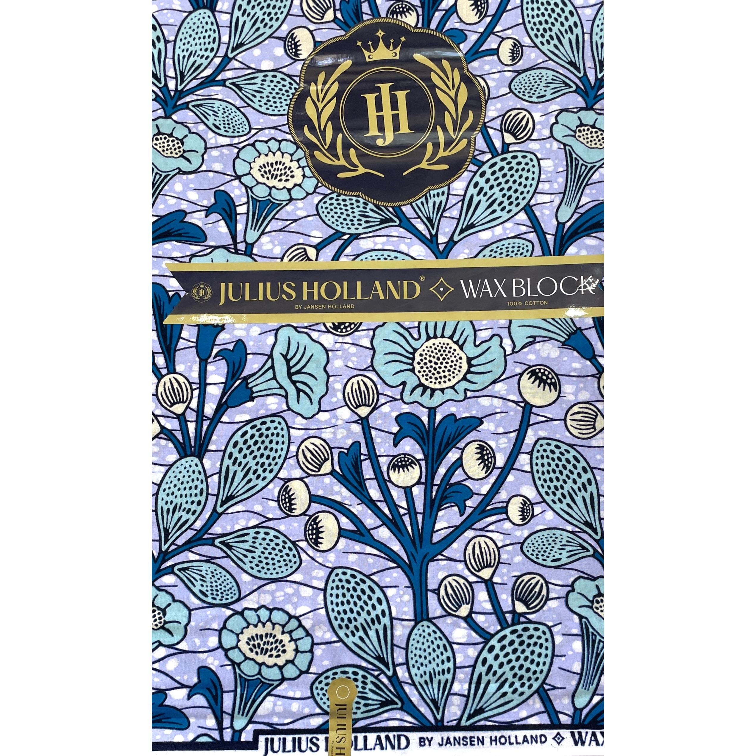 JULIUS HOLLAND WAX Block - Tissu Africain coton - Jardin Fleuri MAUVE / BLEU / BEIGE