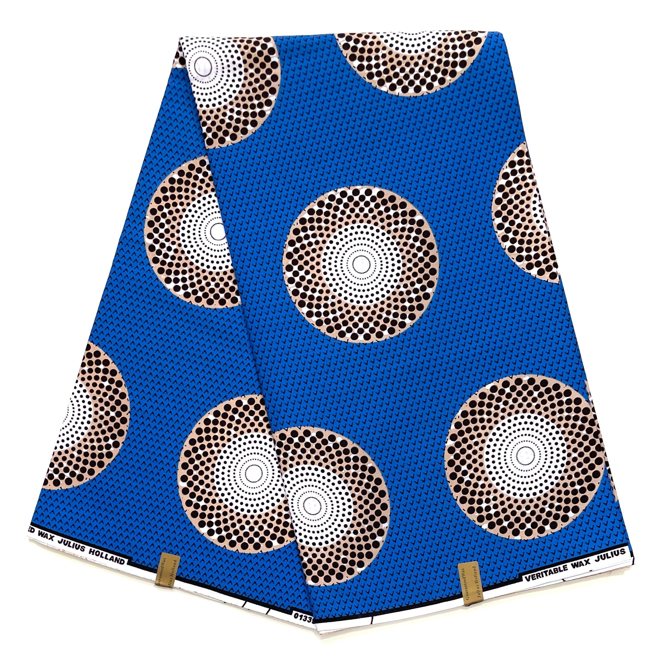 JULIUS HOLLAND WAX Block - Tissu Africain coton - Disques BLEU / MARRON CLAIR