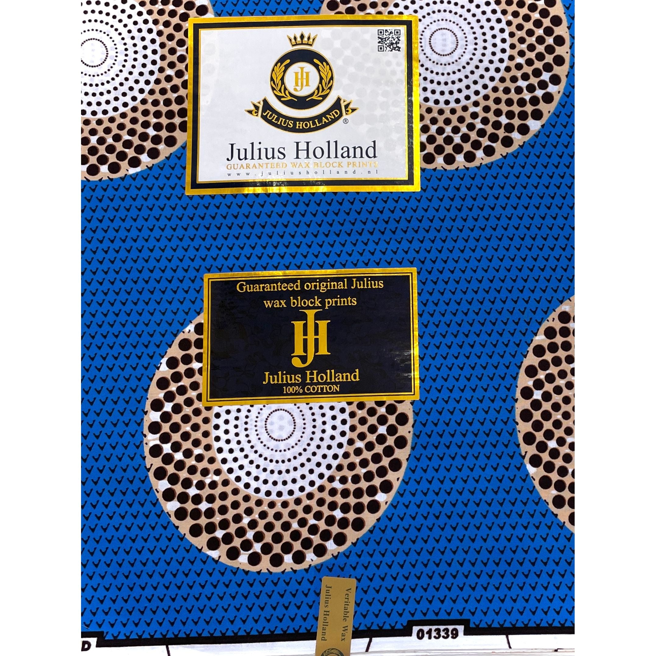 JULIUS HOLLAND WAX Block - Tissu Africain coton - Disques BLEU / MARRON CLAIR