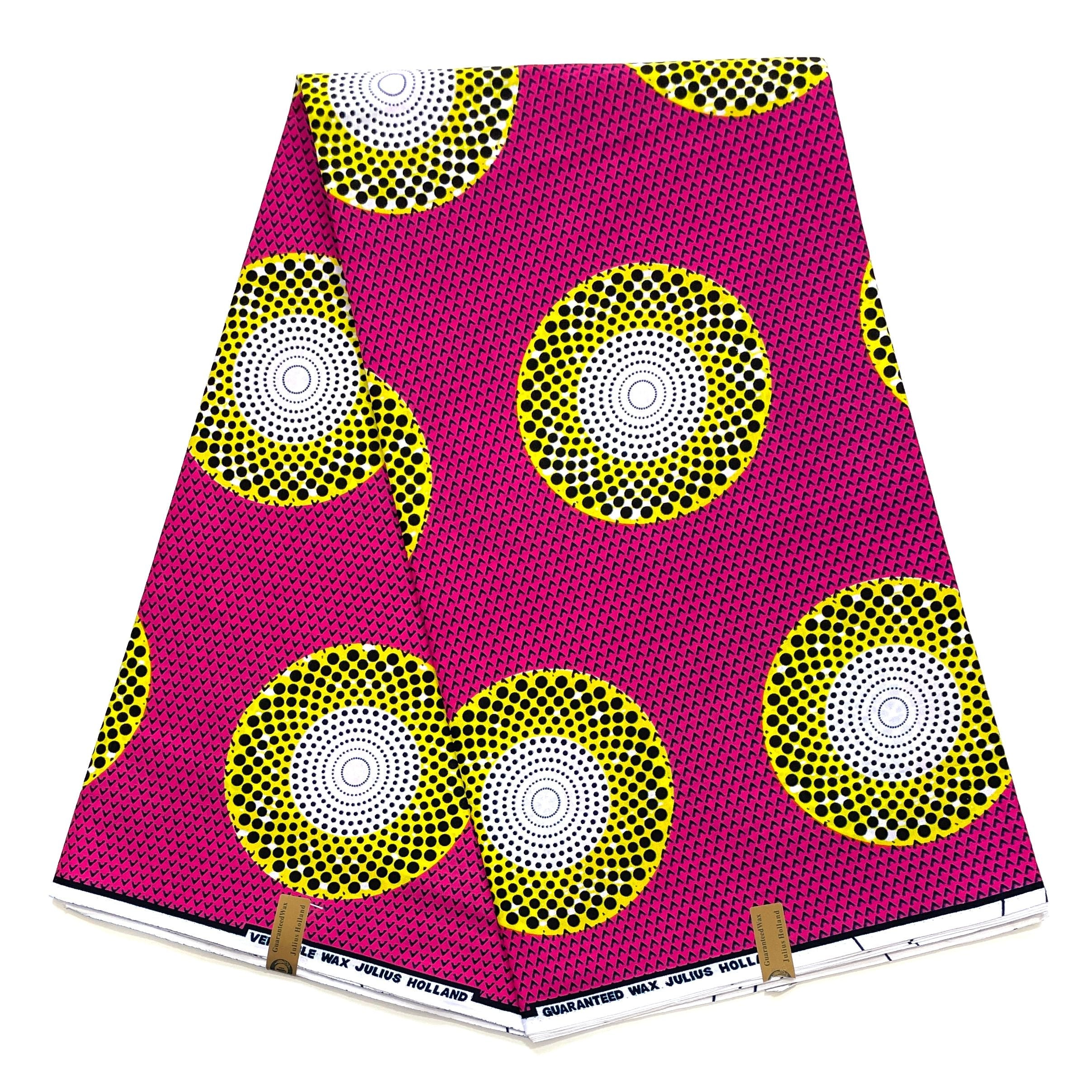 JULIUS HOLLAND WAX Block - Tissu Africain coton - Disques ROSE / JAUNE