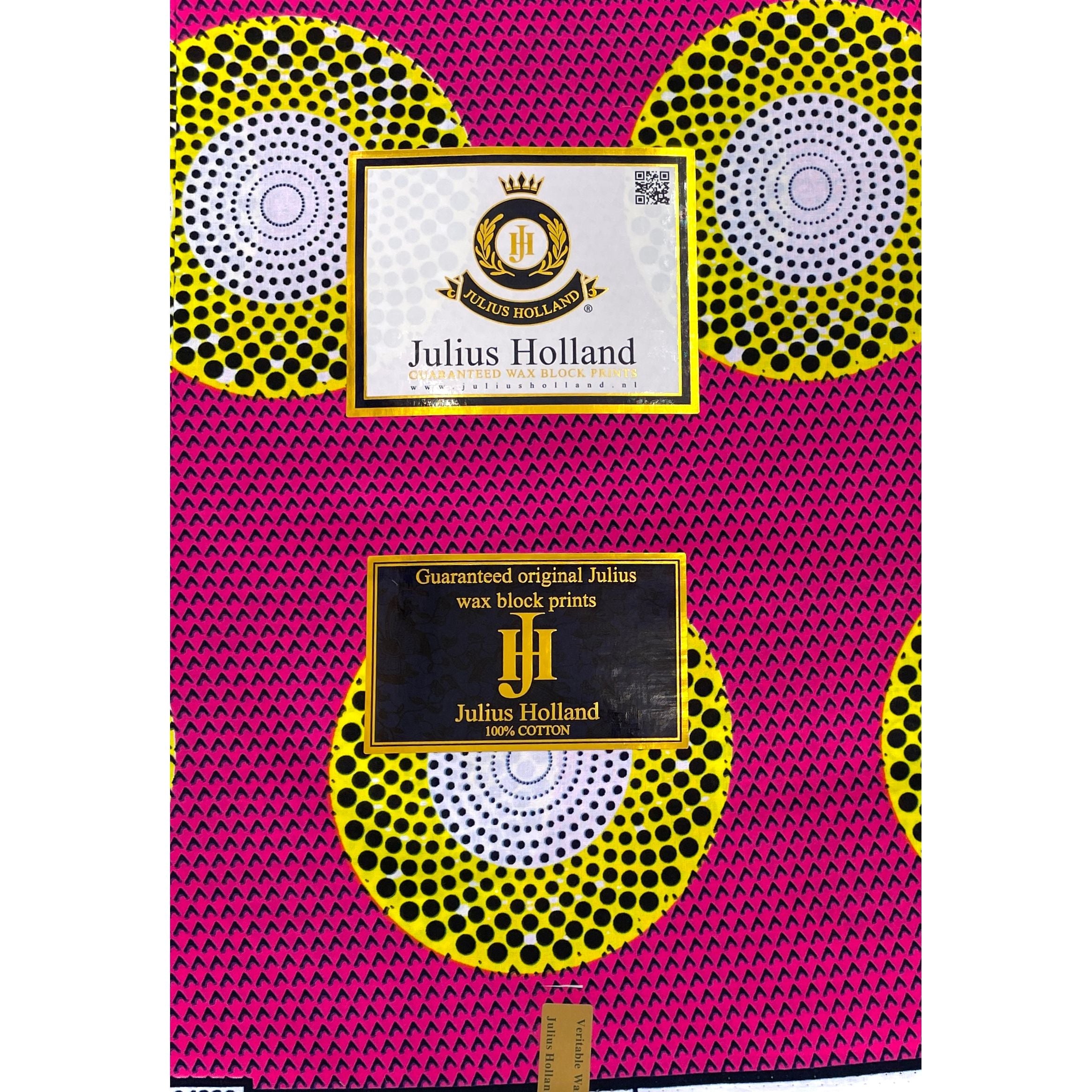 JULIUS HOLLAND WAX Block - Tissu Africain coton - Disques ROSE / JAUNE