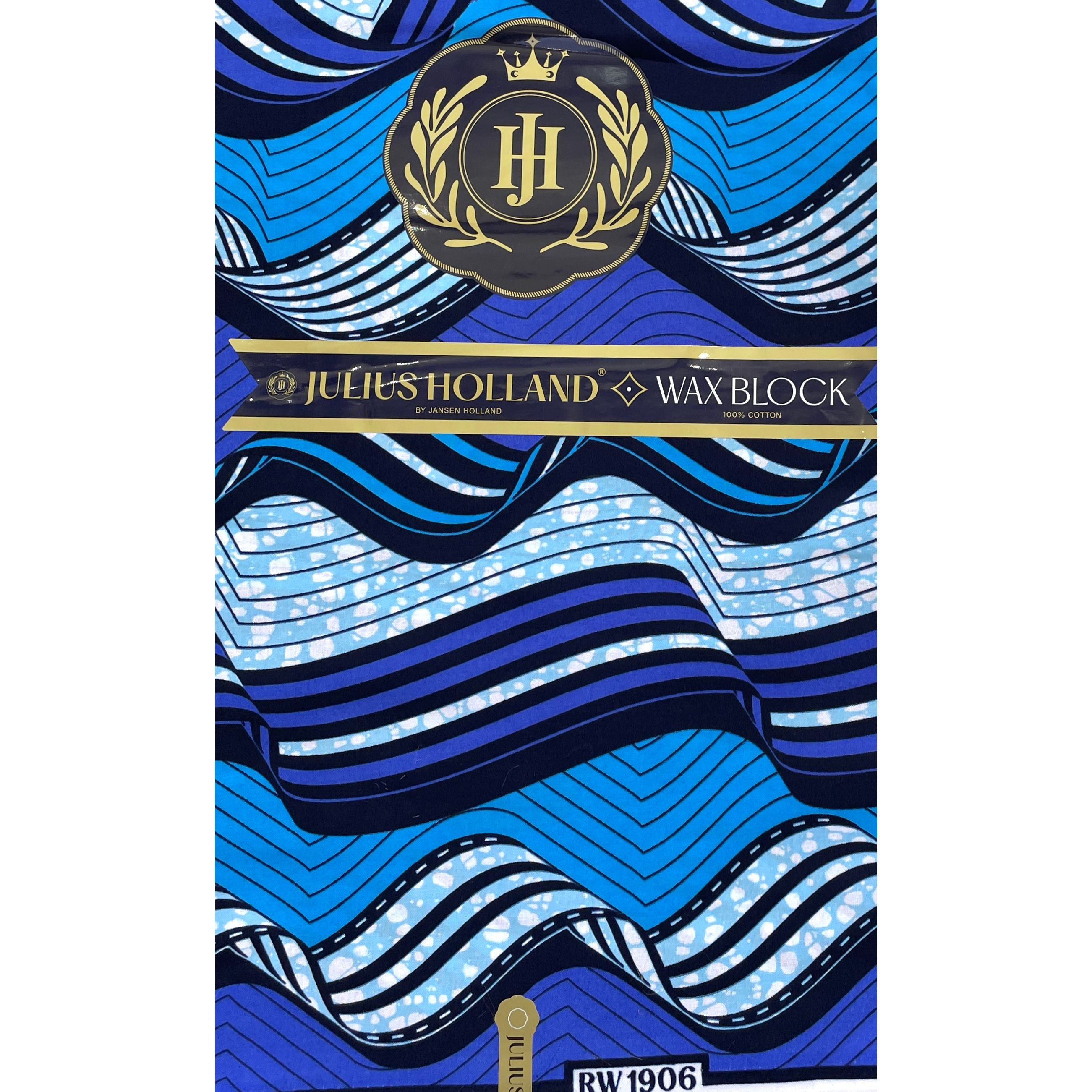 JULIUS HOLLAND WAX Block - Tissu Africain coton - Bandes Magnéto BLEU