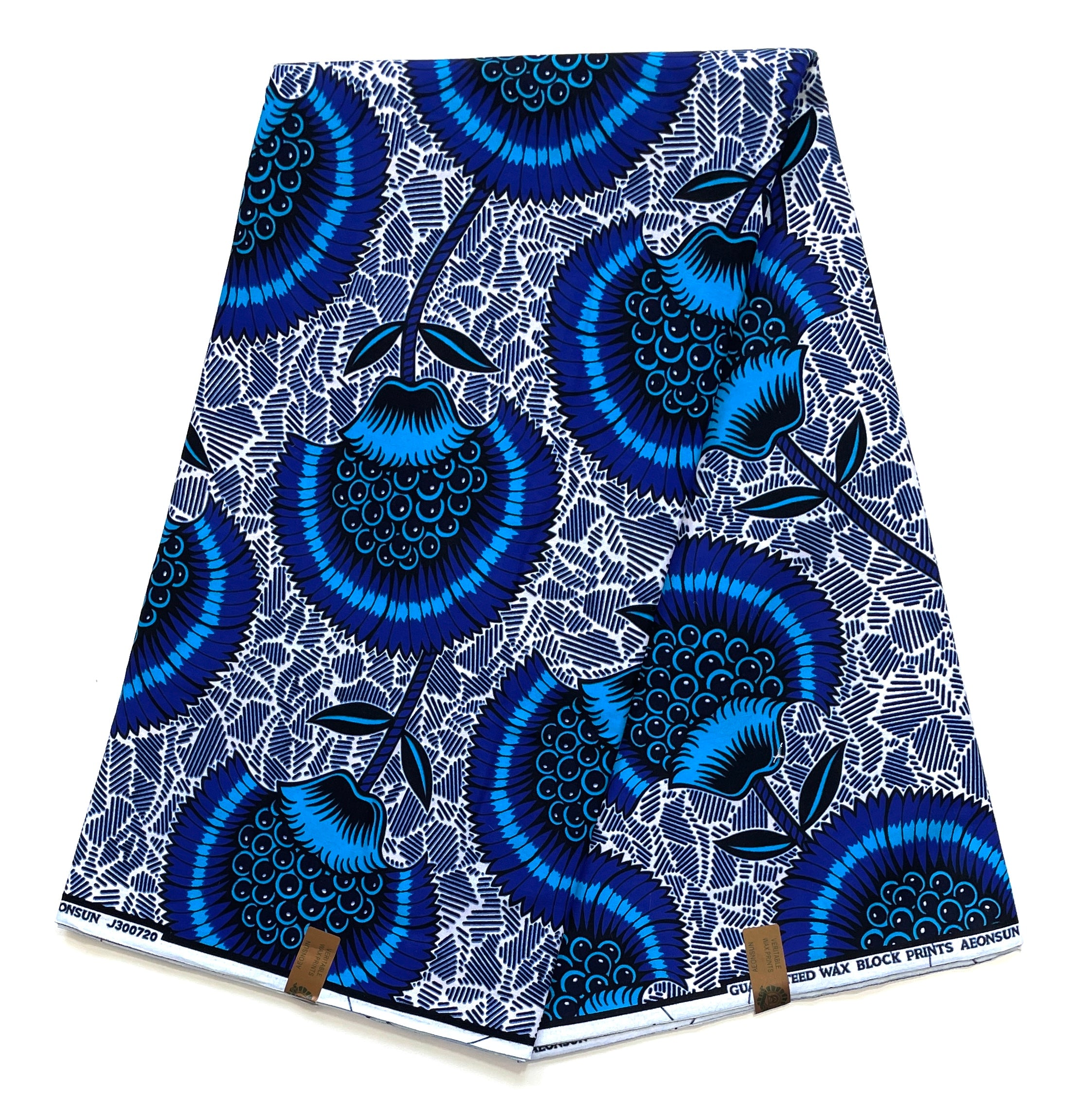 Tissu Wax Pagne Africain - 6 Yards 100% Coton - BLEU / BLANC