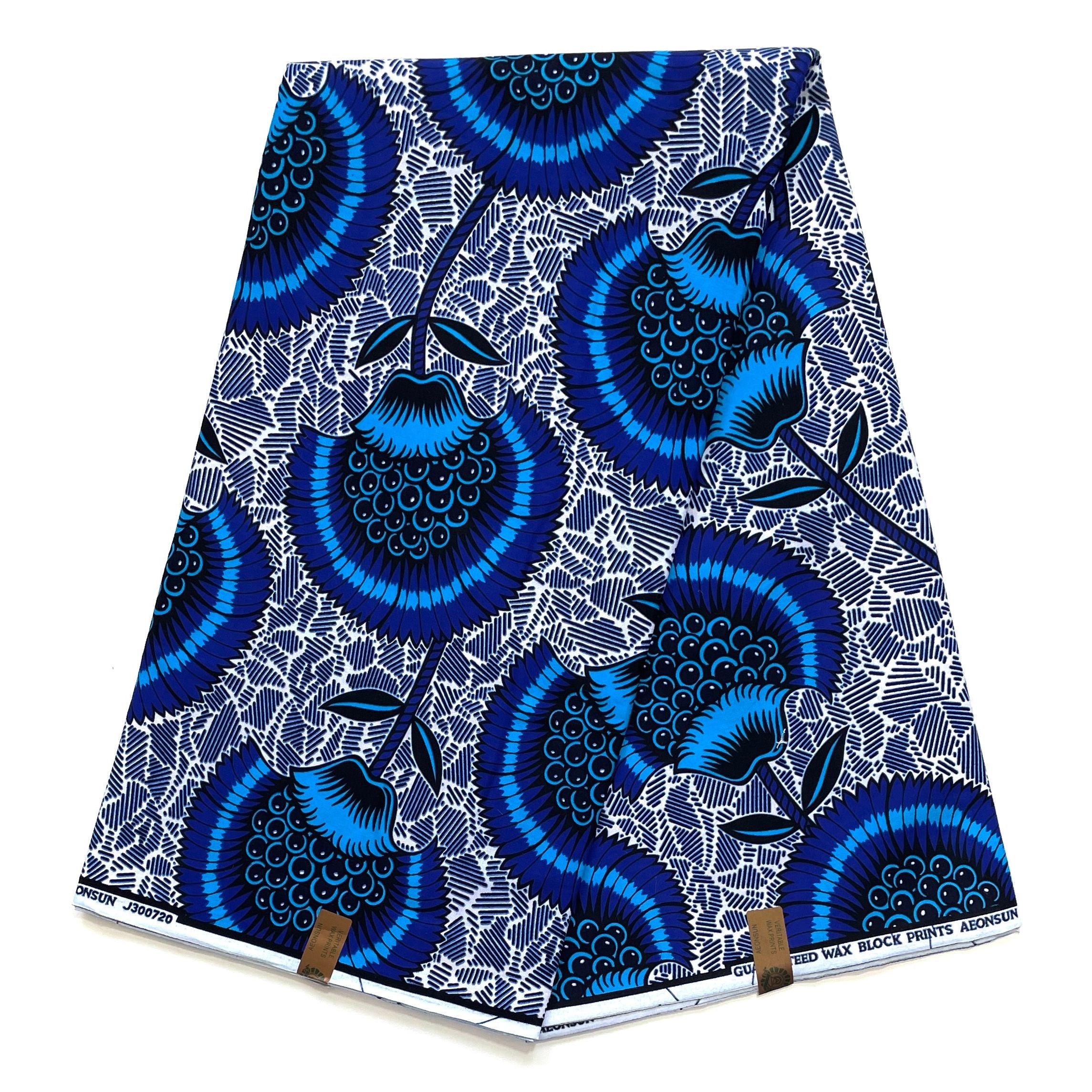Tissu Wax Pagne Africain - 6 Yards 100% Coton - BLEU / BLANC