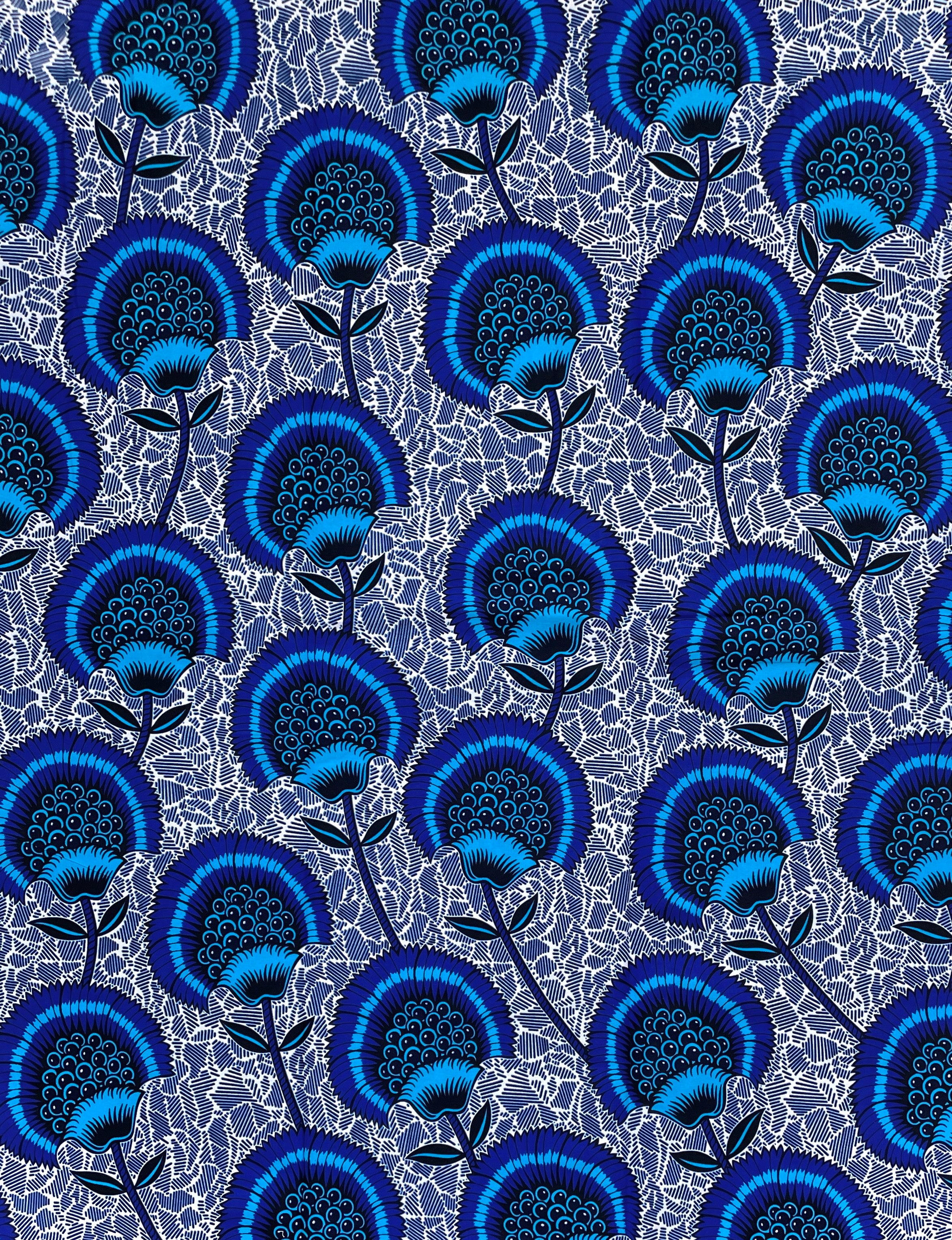 Tissu Wax Pagne Africain - 6 Yards 100% Coton - BLEU / BLANC