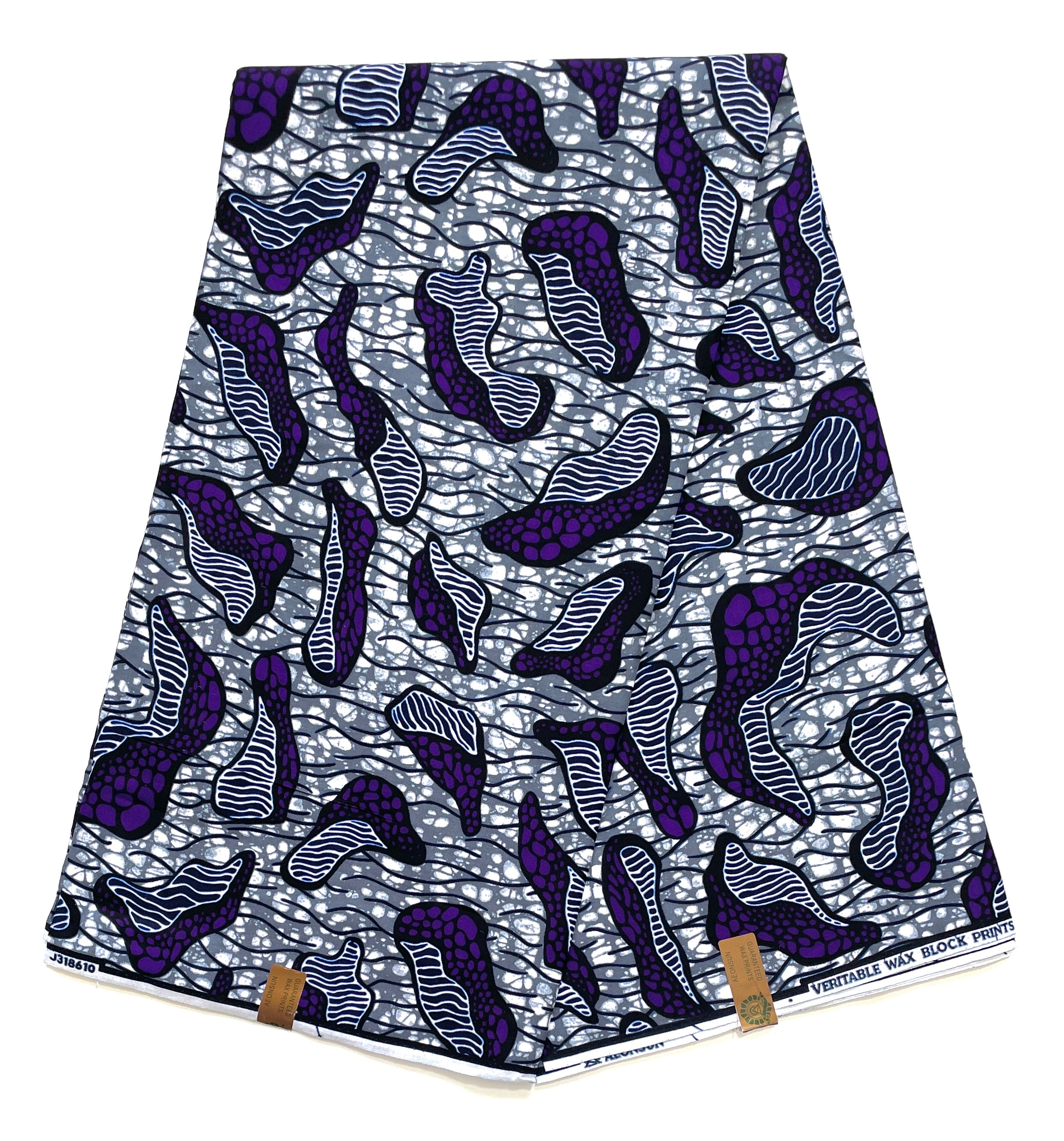 Tissu Wax Pagne Africain - 6 Yards 100% Coton - VIOLET / GRIS / BLEU FONCÉ