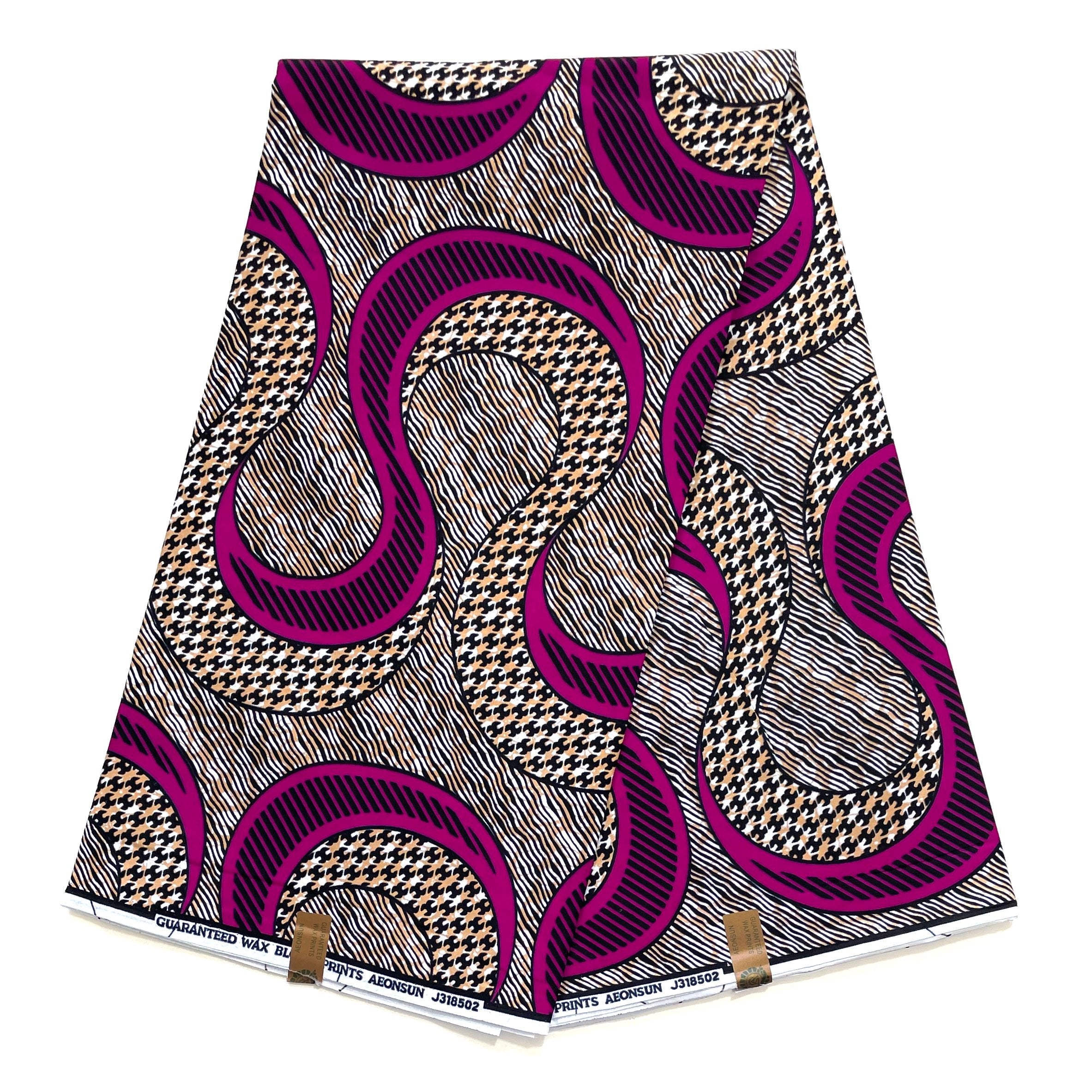 Tissu Wax Pagne Africain - 6 Yards 100% Coton - VIOLET / MARRON
