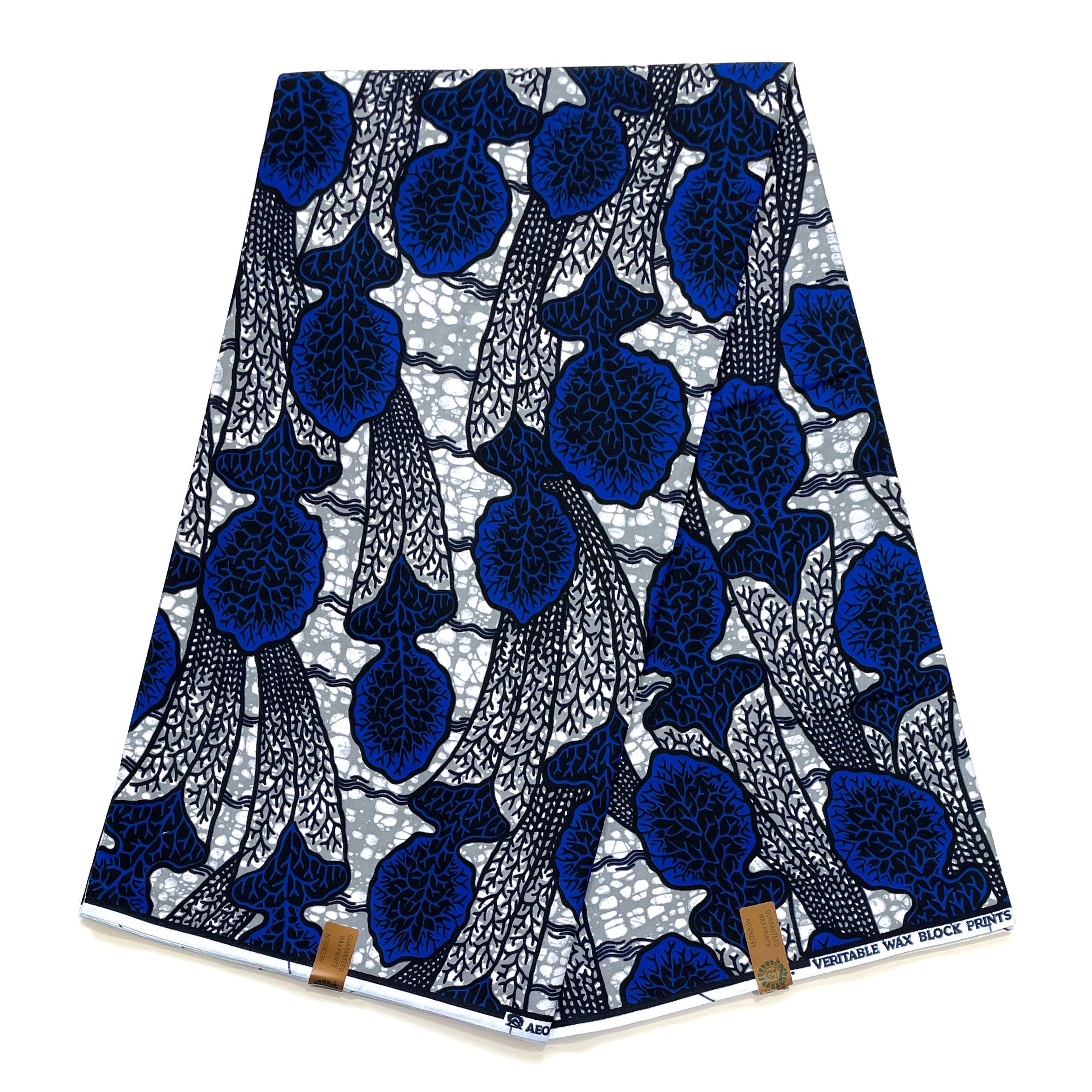 Tissu Wax Pagne Africain - 6 Yards 100% Coton - BLEU / GRIS