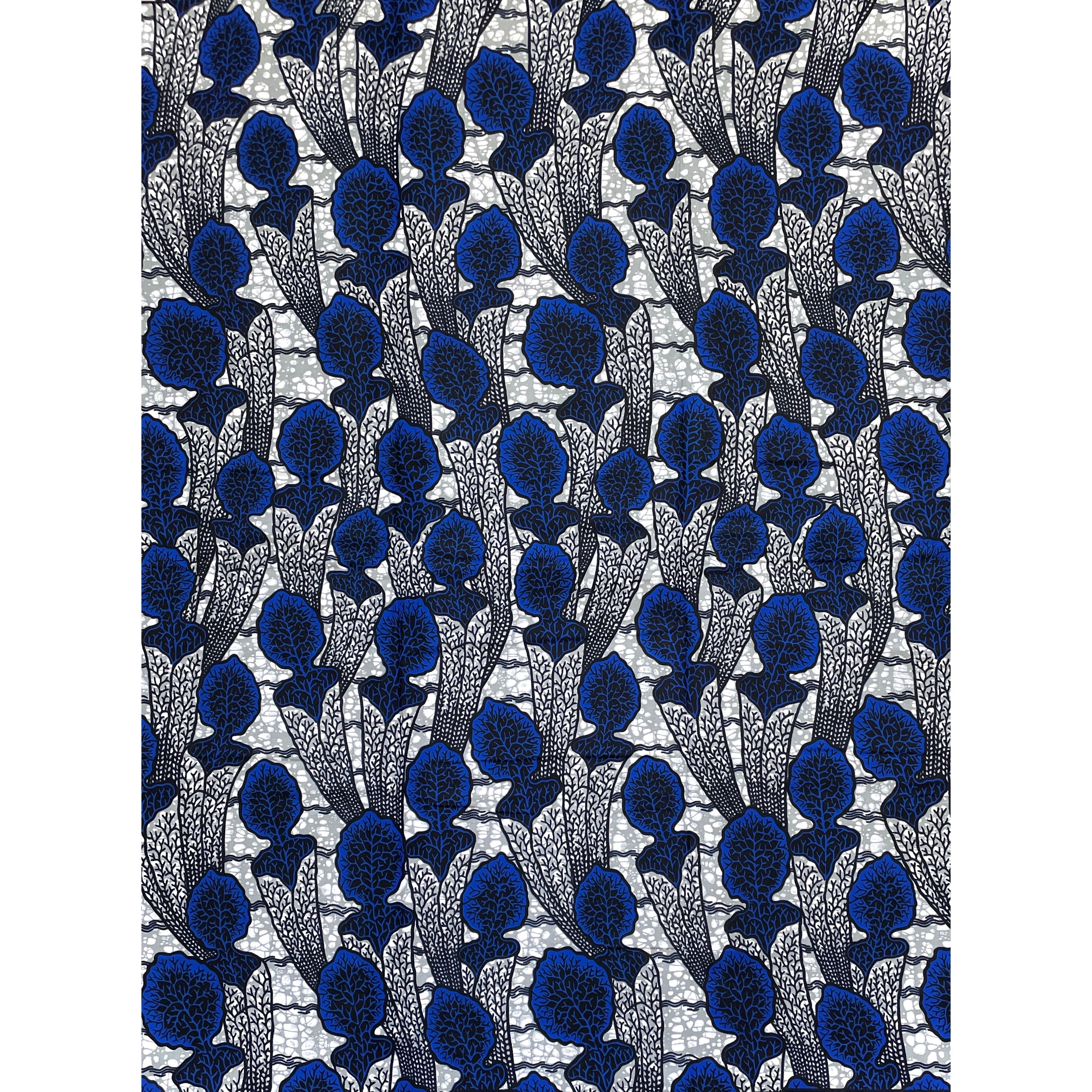 Tissu Wax Pagne Africain - 6 Yards 100% Coton - BLEU / GRIS