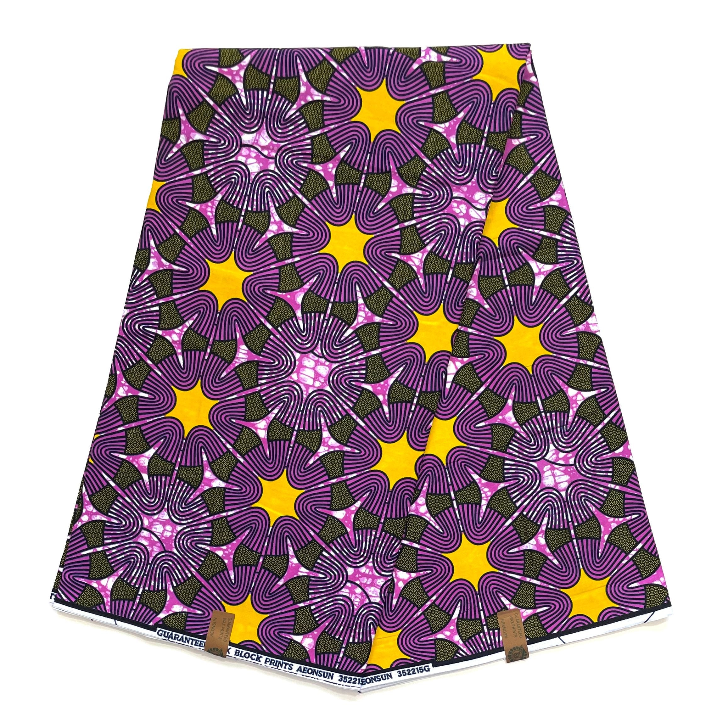 Tissu Wax Pagne Africain - 6 Yards 100% Coton - ROSE / JAUNE
