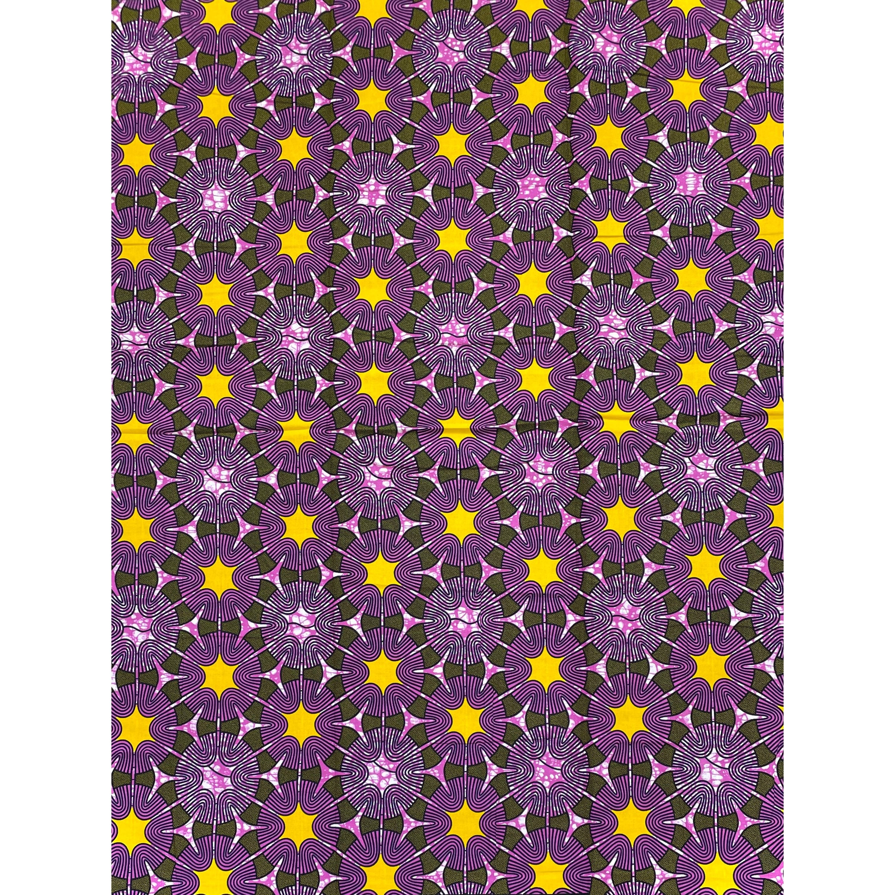 Tissu Wax Pagne Africain - 6 Yards 100% Coton - ROSE / JAUNE