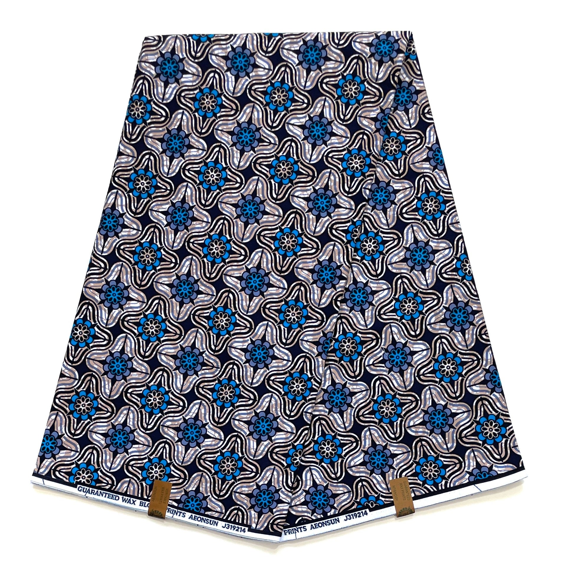Tissu Wax Pagne Africain - 6 Yards 100% Coton - BLEU / BEIGE