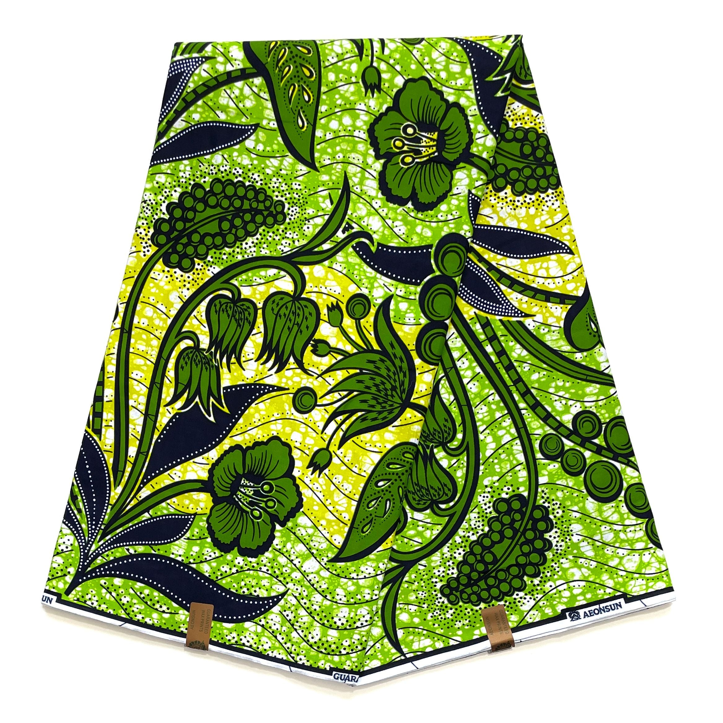 Tissu Wax Pagne Africain - 6 Yards 100% Coton - VERT / BLEU FONCÉ