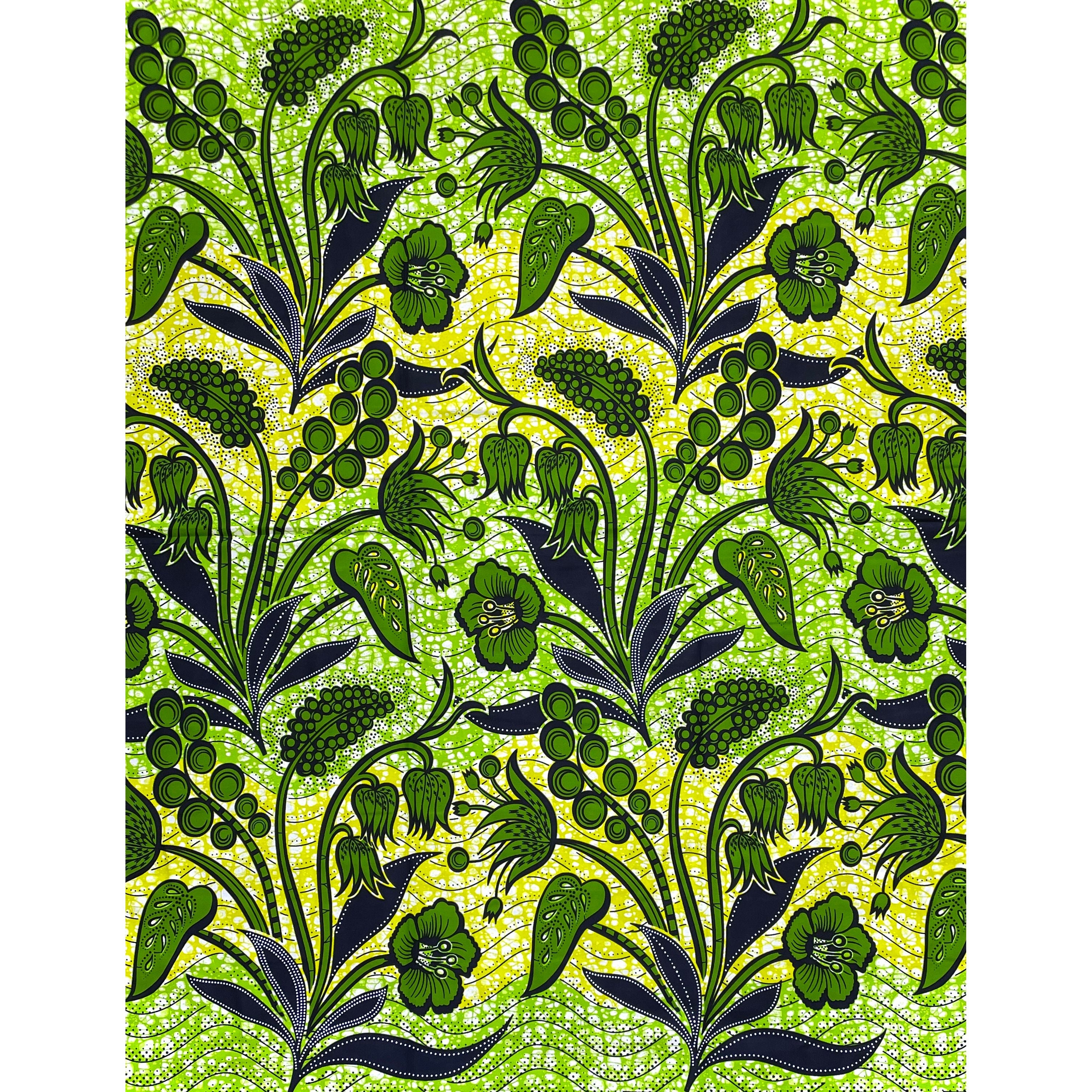 Tissu Wax Pagne Africain - 6 Yards 100% Coton - VERT / BLEU FONCÉ