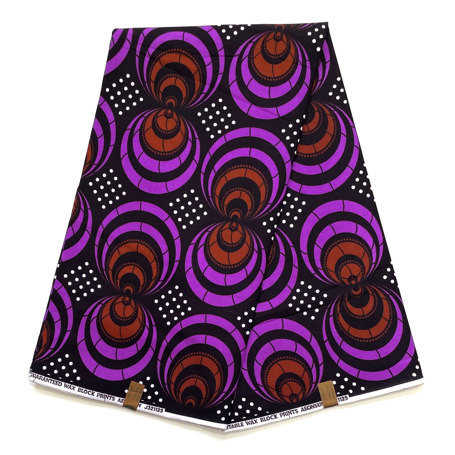 Tissu Wax Pagne Africain - 6 Yards 100% Coton - VIOLET / MARRON