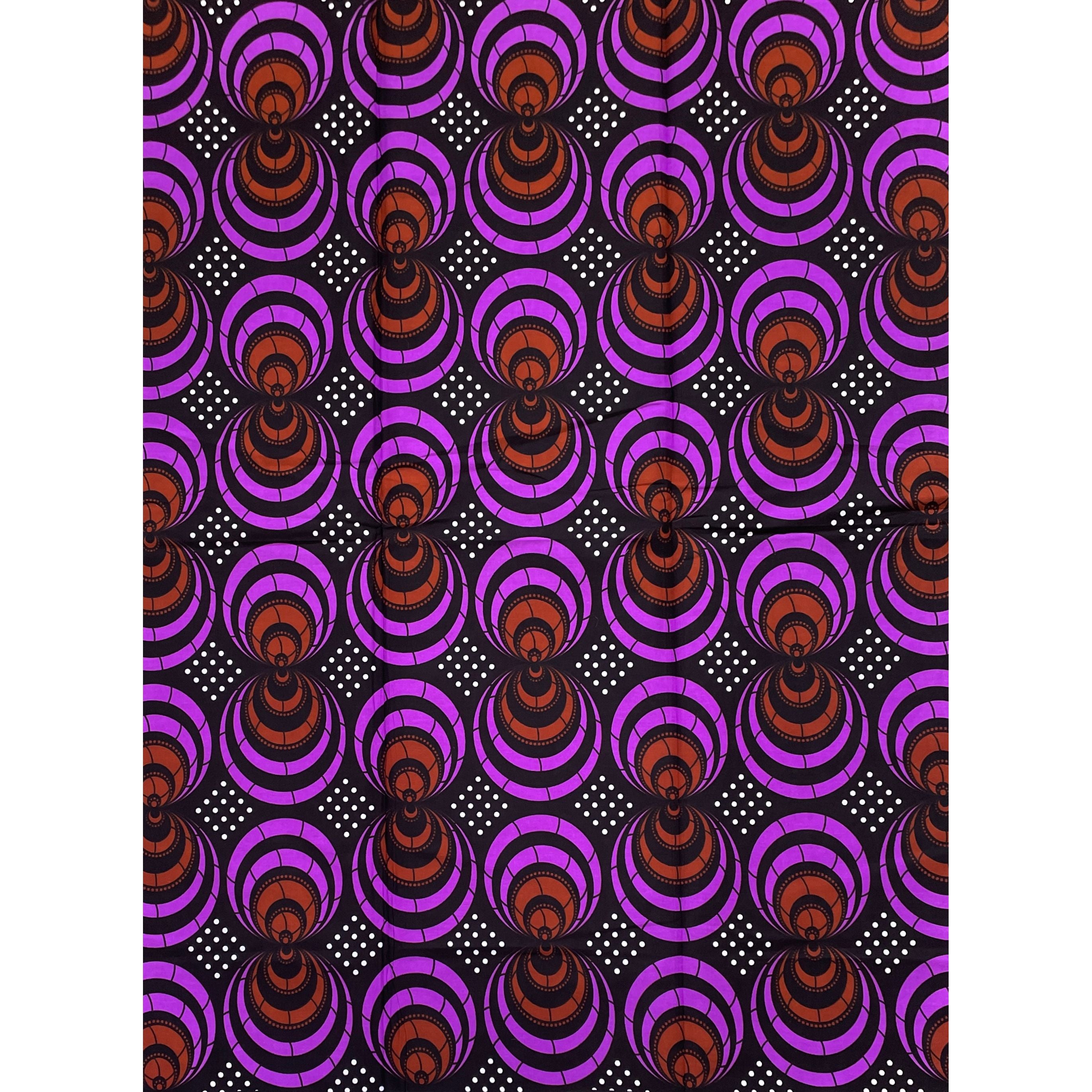 Tissu Wax Pagne Africain - 6 Yards 100% Coton - VIOLET / MARRON