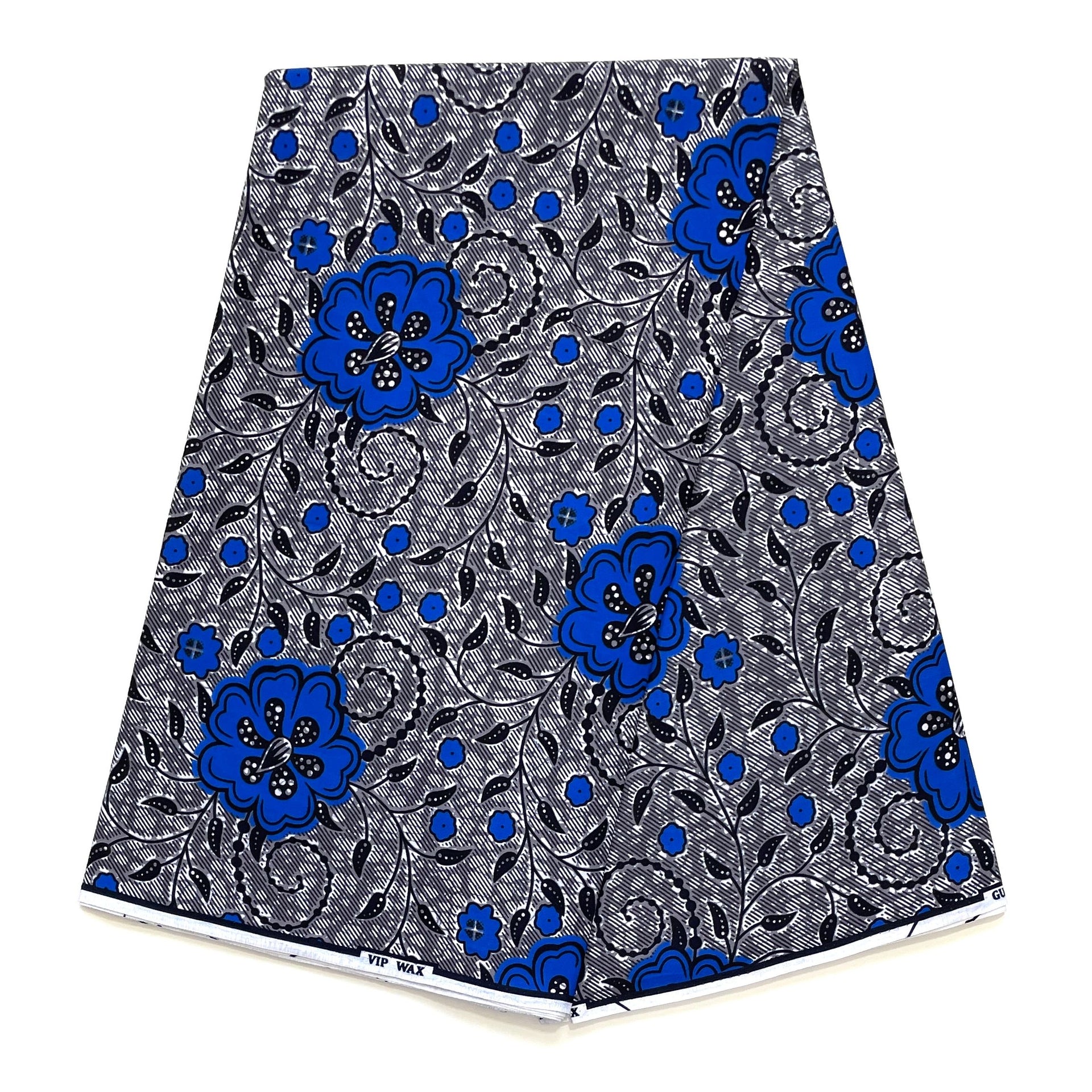 Wax Pagne Africain - Tissu 6 Yards 100% Coton - GRIS / BLEU