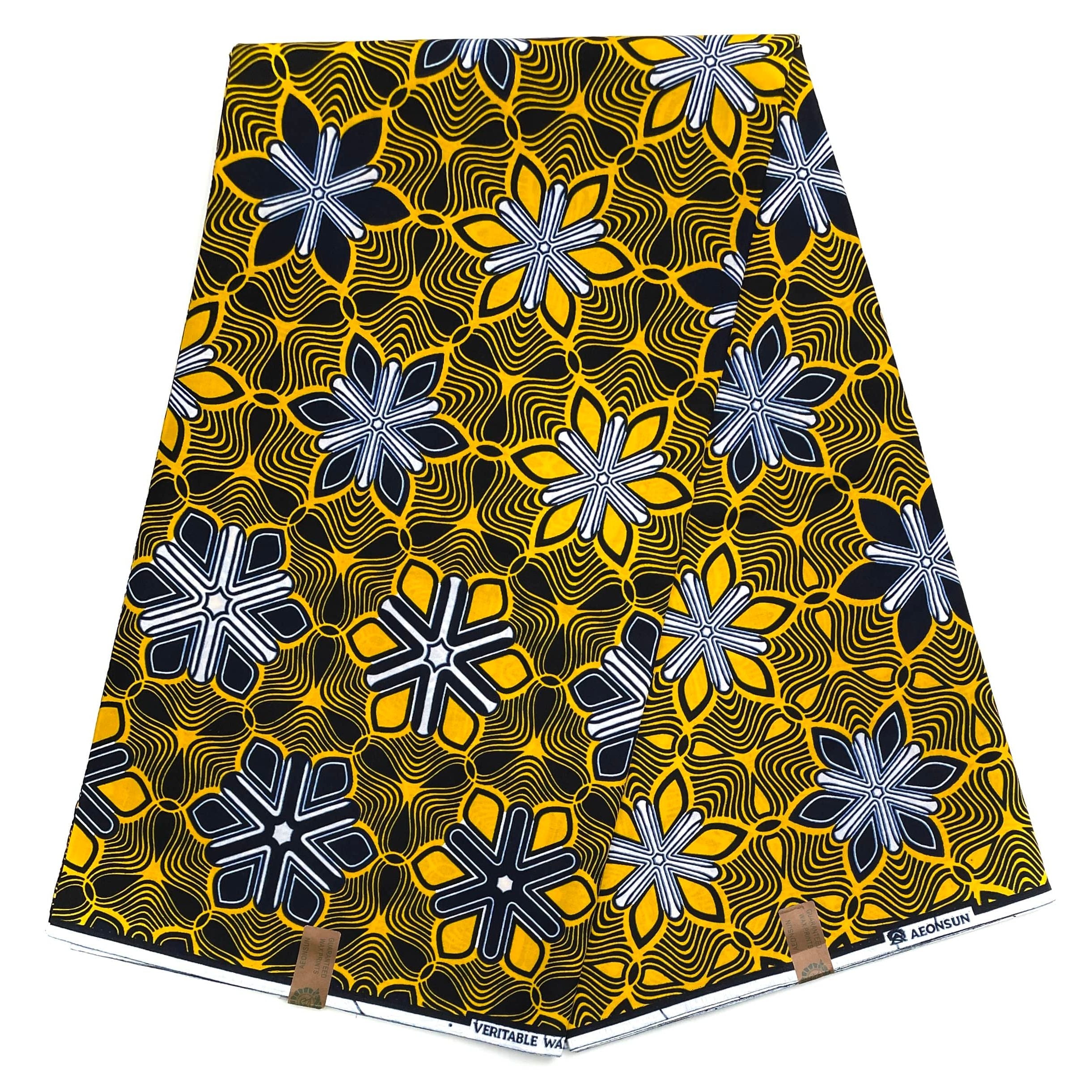 Wax Tissu Coupon 2 Yards - Pagne Africain 100% Coton - JAUNE / BLEU