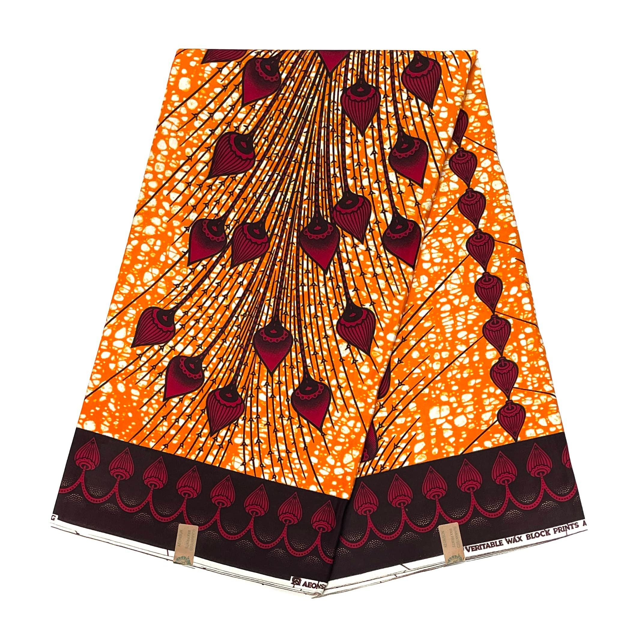 Wax Tissu Coupon 2 Yards - Pagne Africain 100% Coton - ORANGE / ROUGE