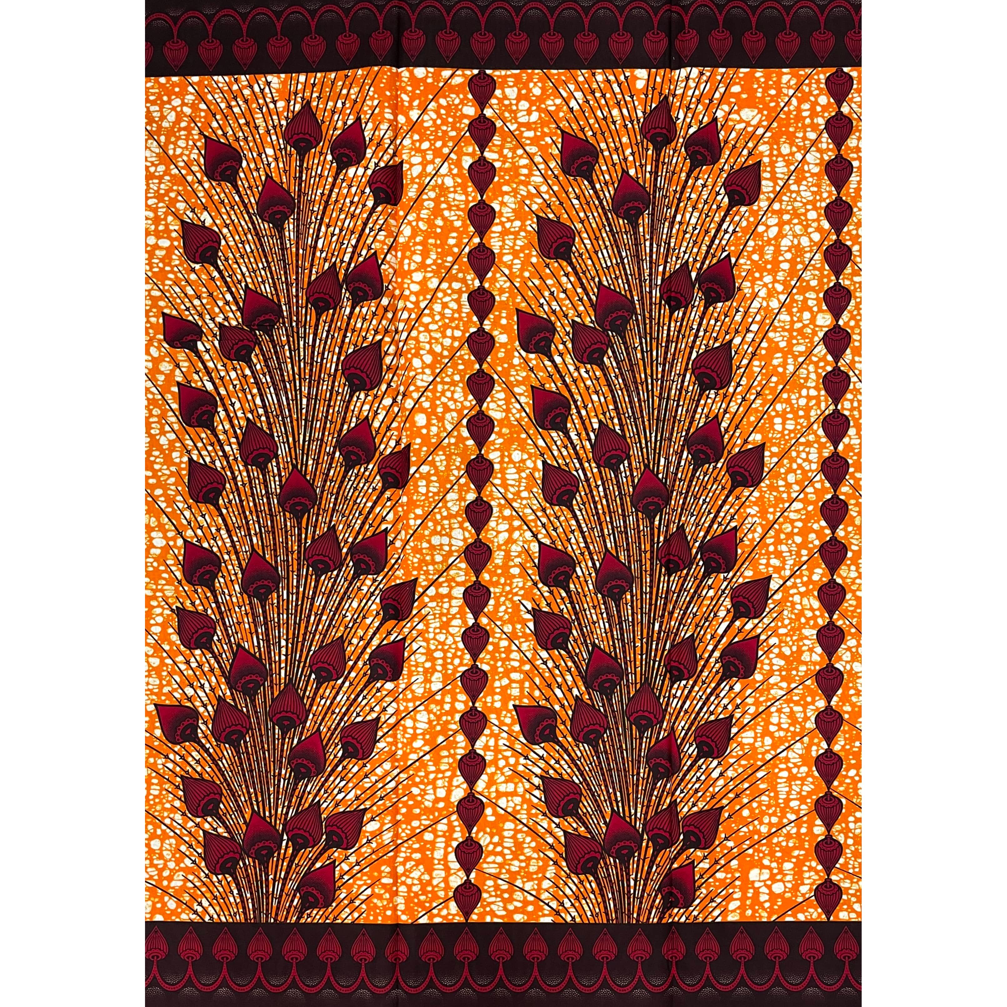 Wax Tissu Coupon 2 Yards - Pagne Africain 100% Coton - ORANGE / ROUGE
