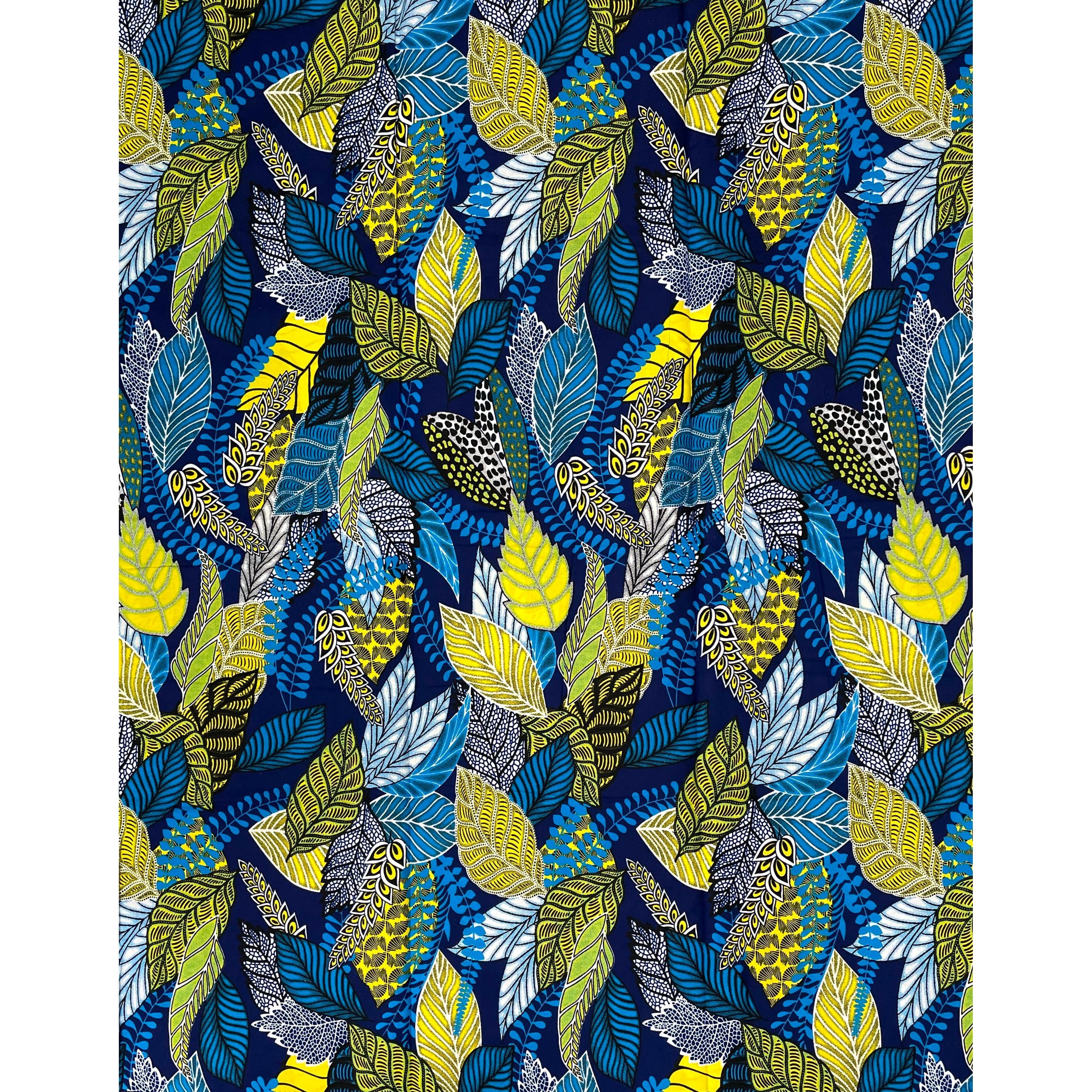 Wax Tissu Pagne Africain - Coupon 2 Yards 100% Coton - BLEU / JAUNE