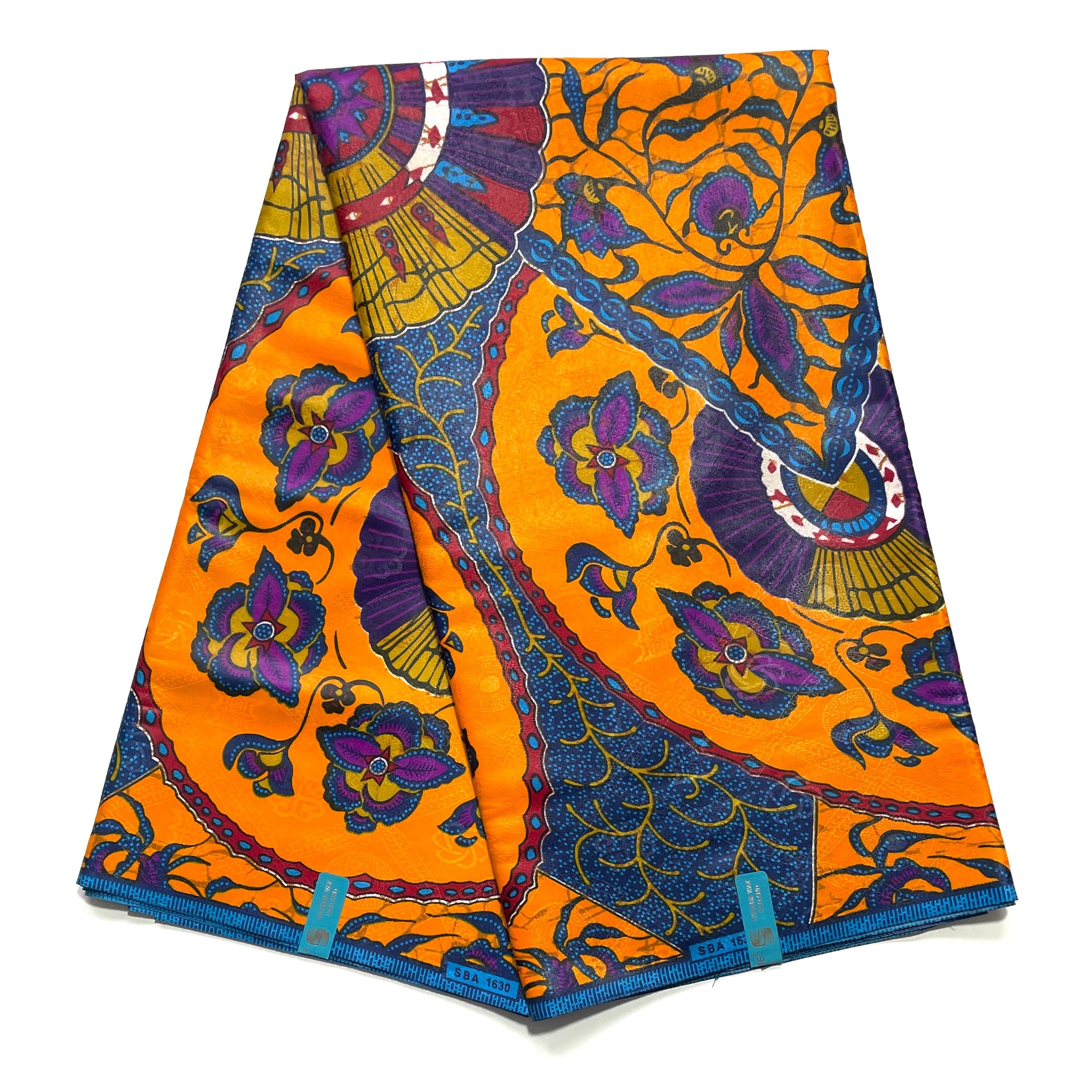 Supreme Bazin Wax Pagne Africain - Tissu 6 Yards Coton - ORANGE / VIOLET