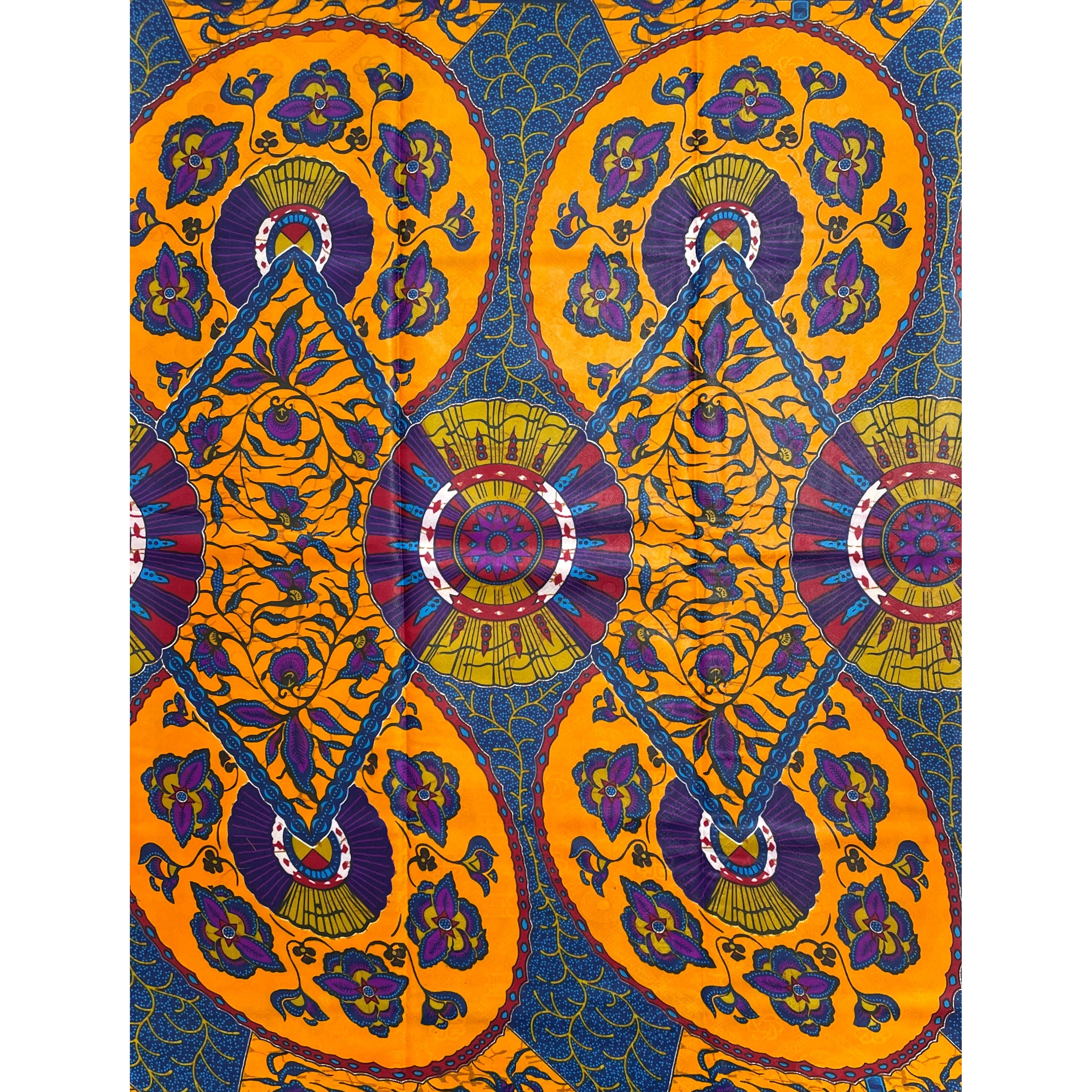 Supreme Bazin Wax Pagne Africain - Tissu 6 Yards Coton - ORANGE / VIOLET