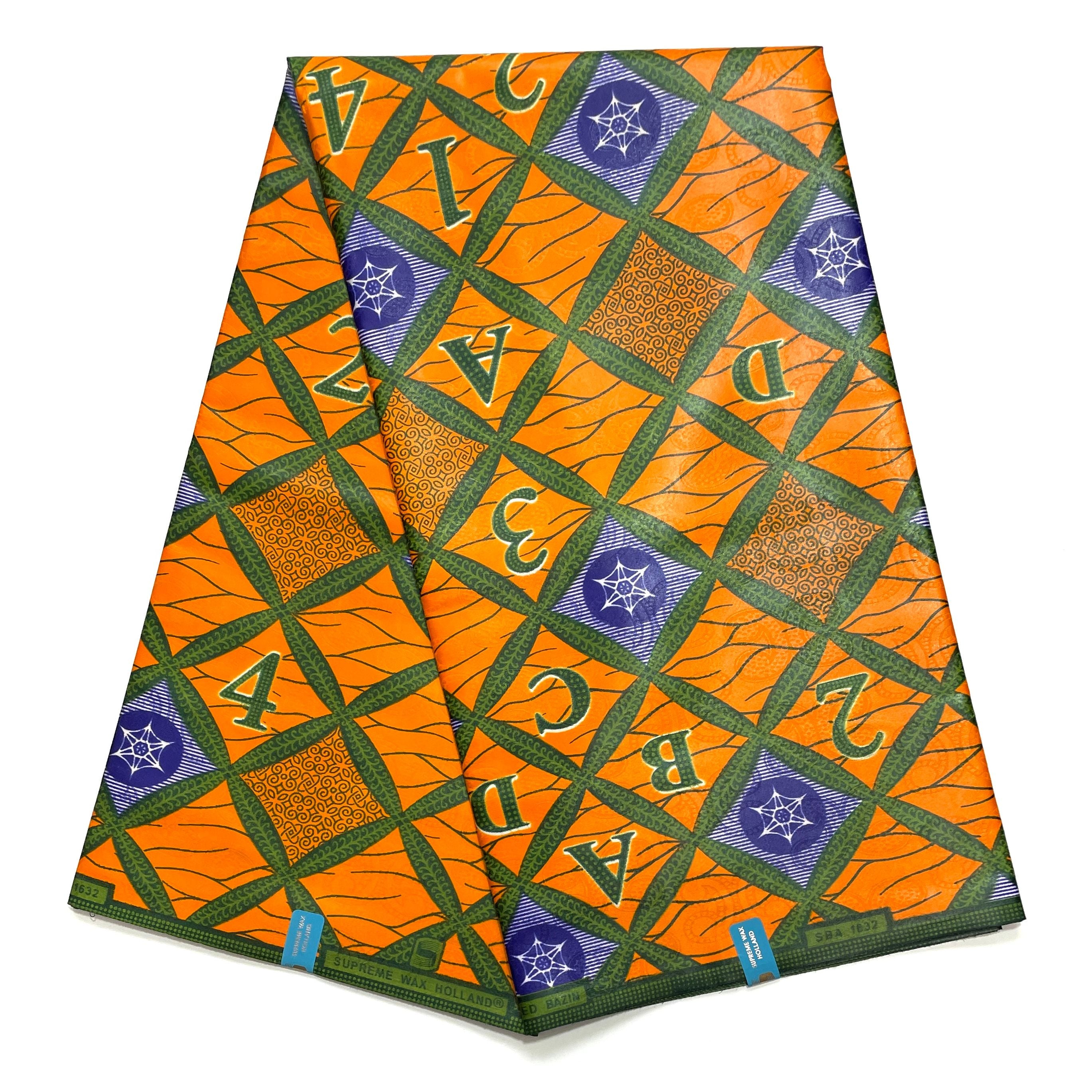 Supreme Bazin Wax Pagne Africain - Tissu 6 Yards Coton - ORANGE / VERT