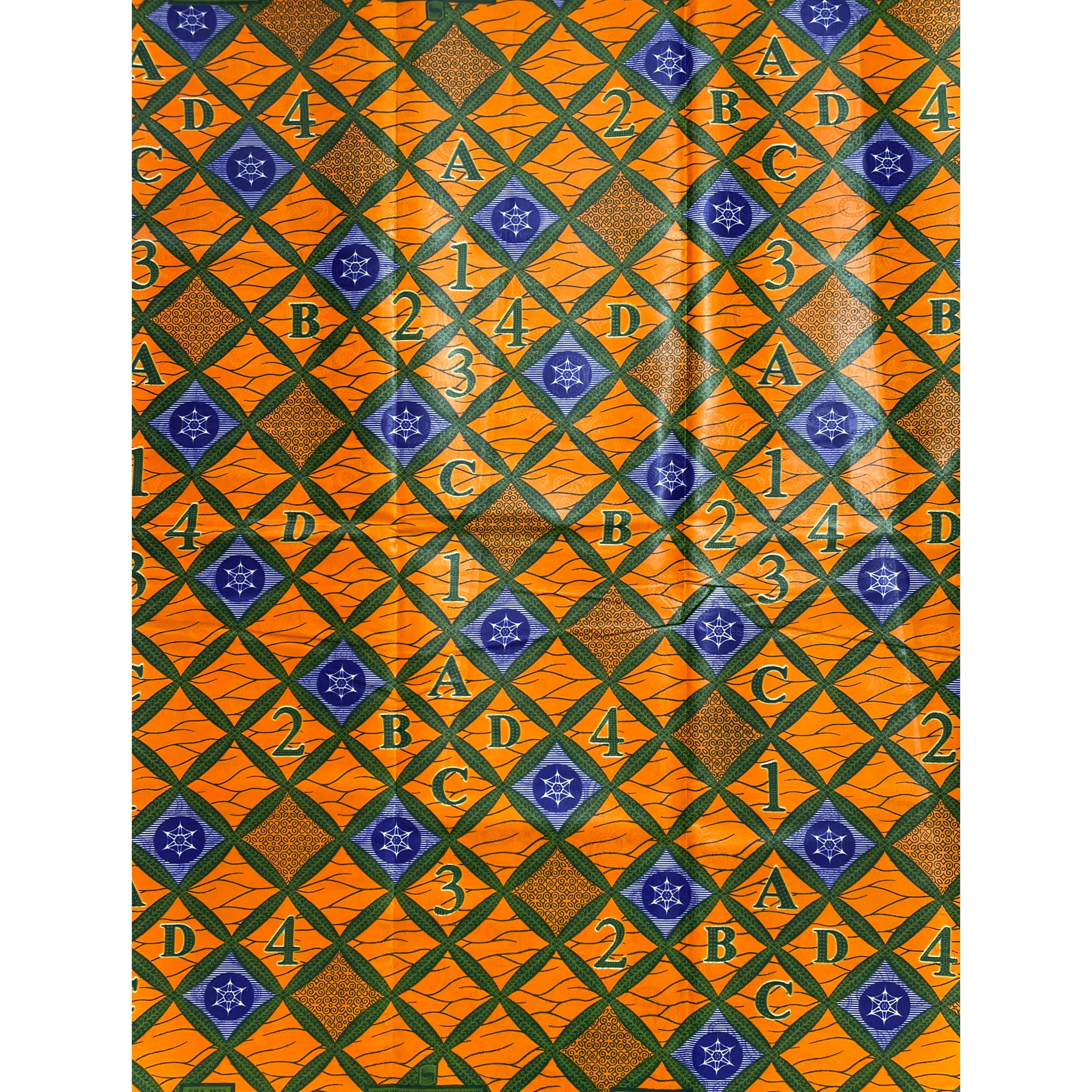 Supreme Bazin Wax Pagne Africain - Tissu 6 Yards Coton - ORANGE / VERT