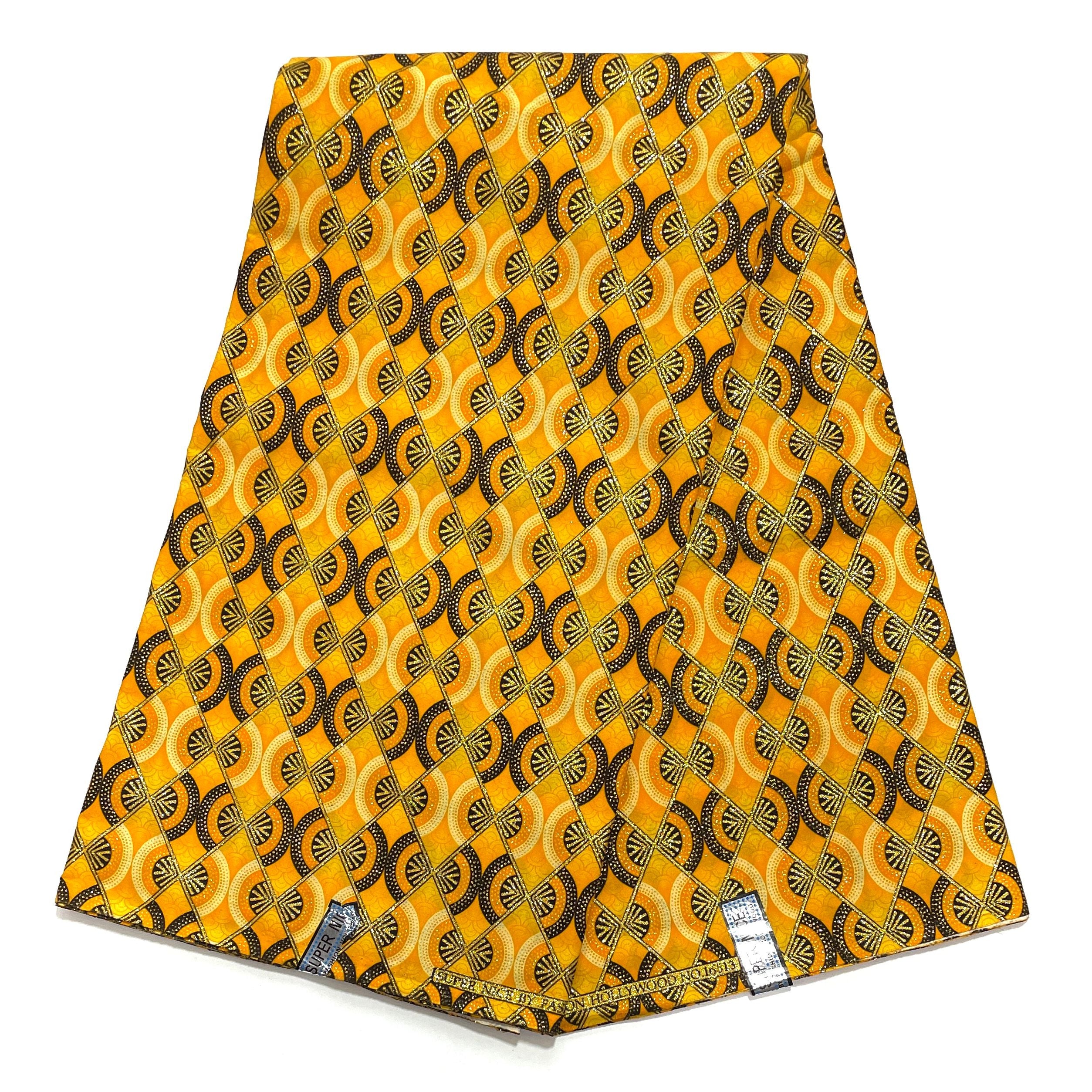 Tissu Wax Pagne Africain - 6 Yards 100% Coton - Pailleté et Brillant - JAUNE / DORÉ