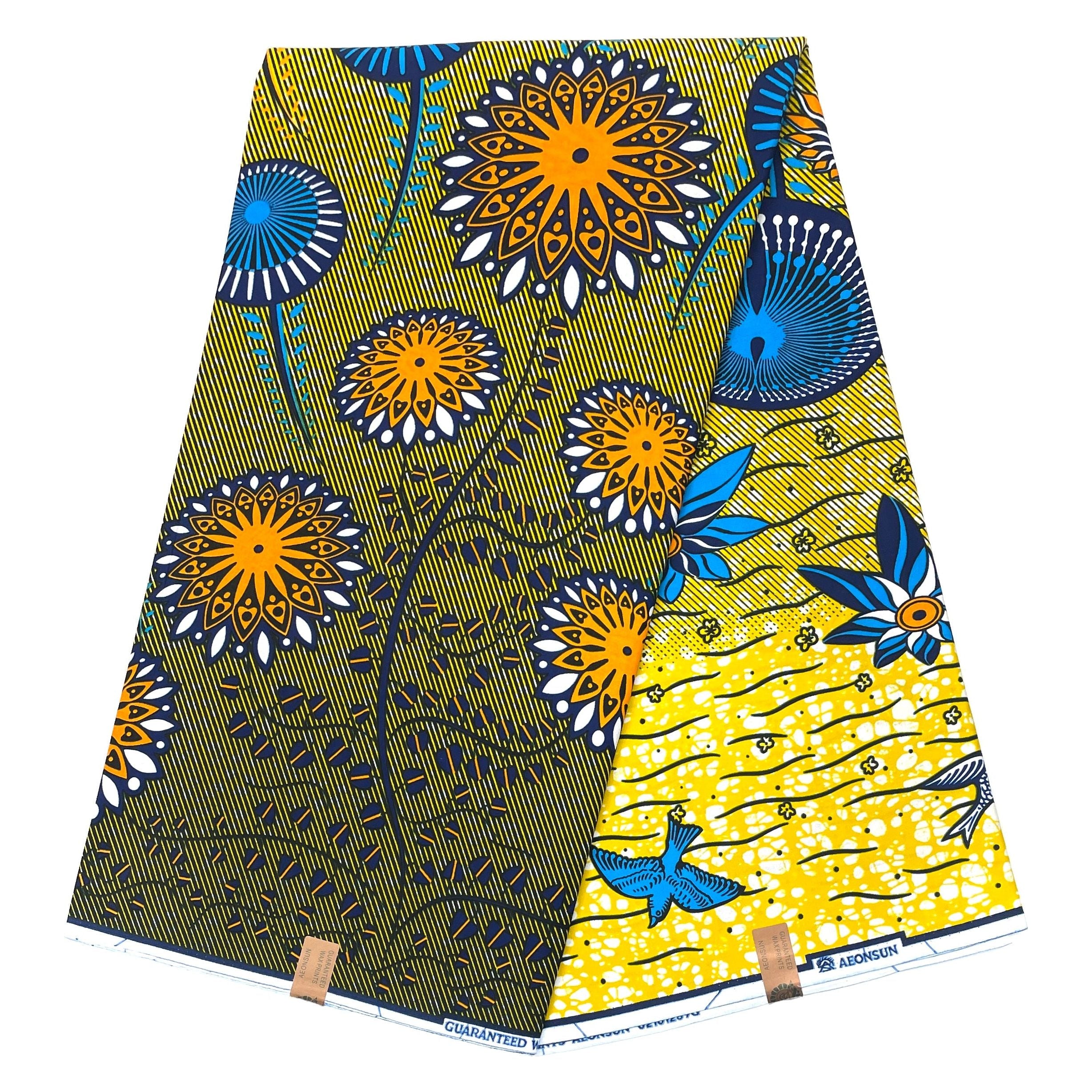 Wax Pagne Africain - Tissu 6 Yards 100% Coton - JAUNE / ORANGE