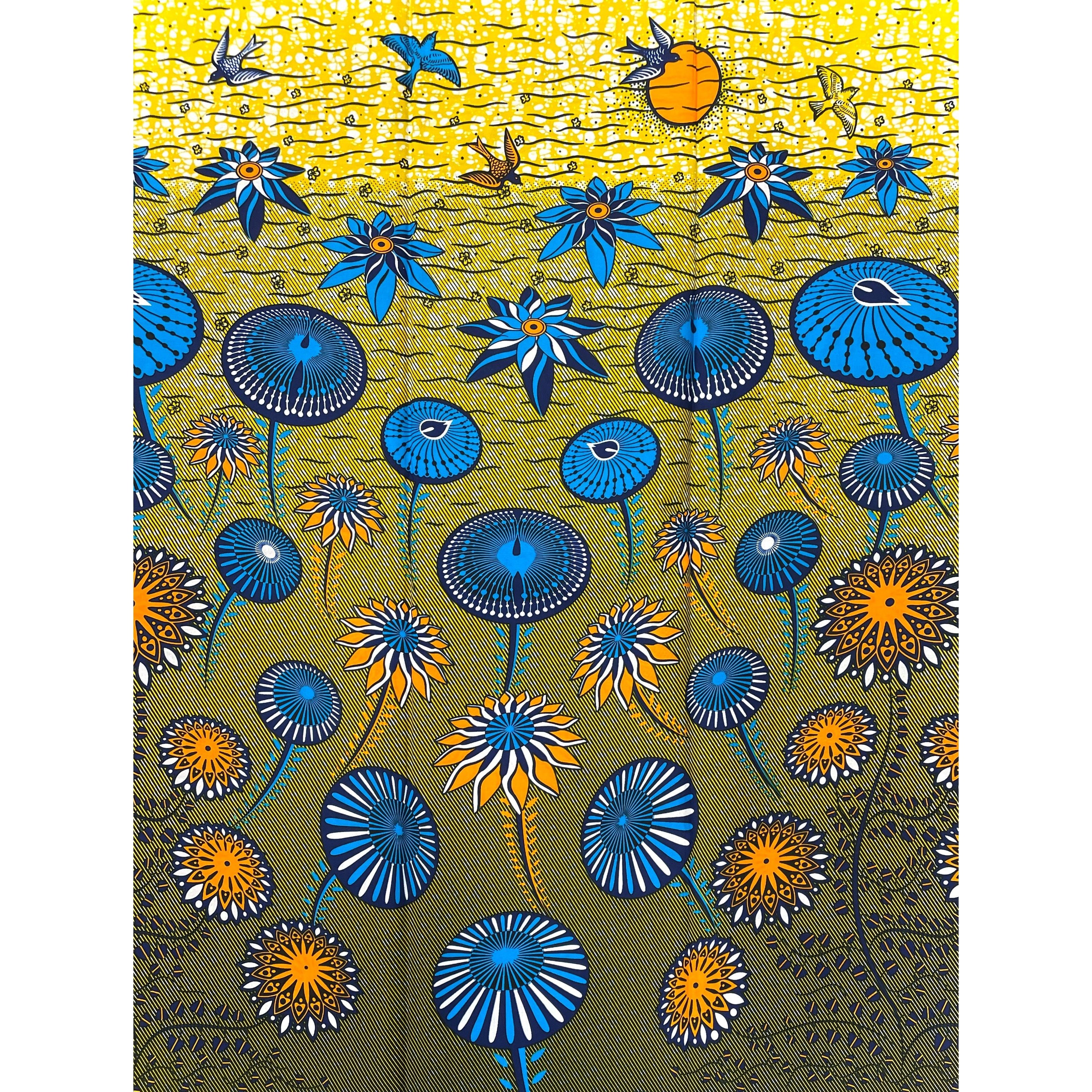 Wax Pagne Africain - Tissu 6 Yards 100% Coton - JAUNE / ORANGE