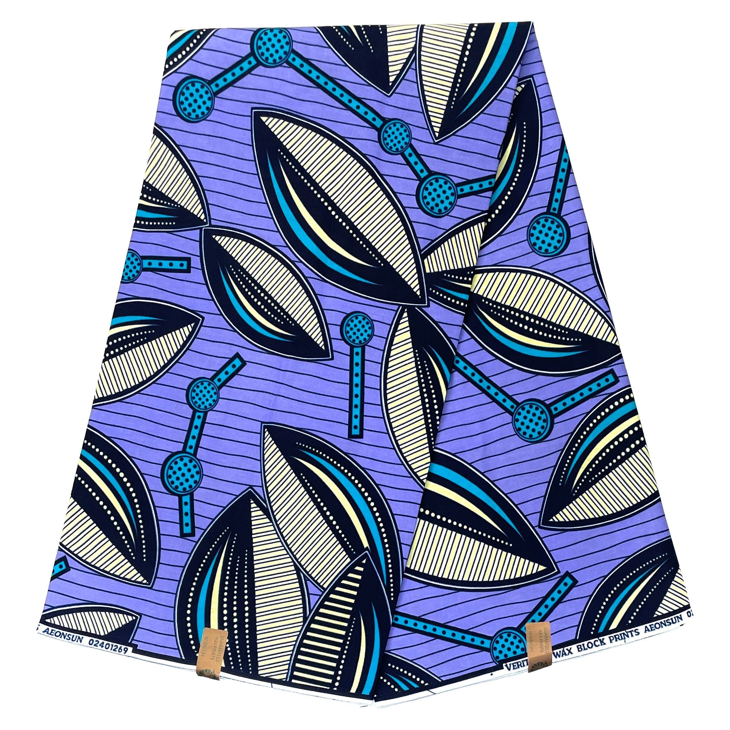 Wax Pagne Africain - Tissu 6 Yards 100% Coton - VIOLET / BLEU